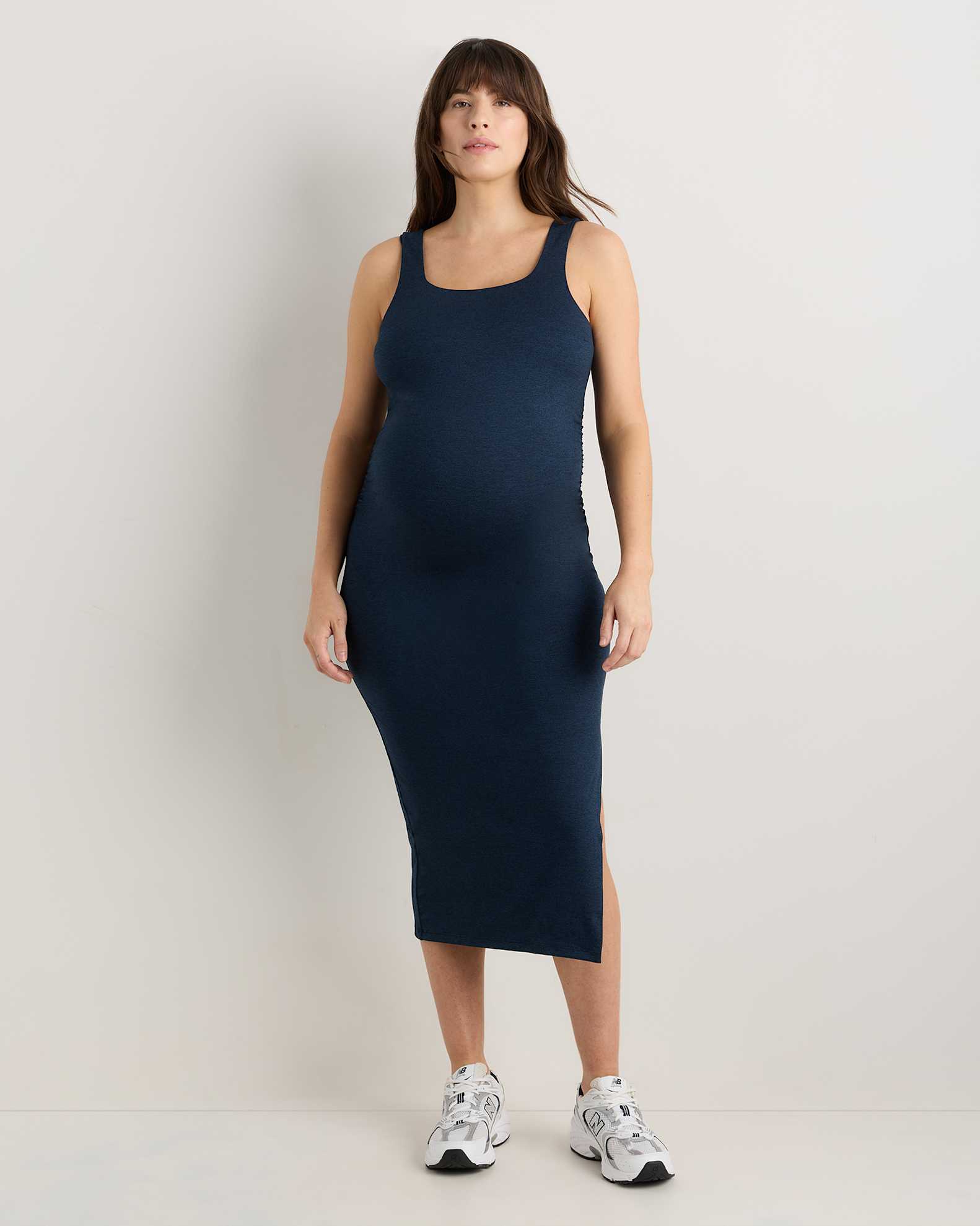 Women's Ultra-Soft Maternity Midi Dress in Heather Navy, Size XL, Bamboo Viscose by Quince Women's Ultra-Soft Maternity Midi Dress in Heather Navy, Size XL, Bamboo Viscose by Quince