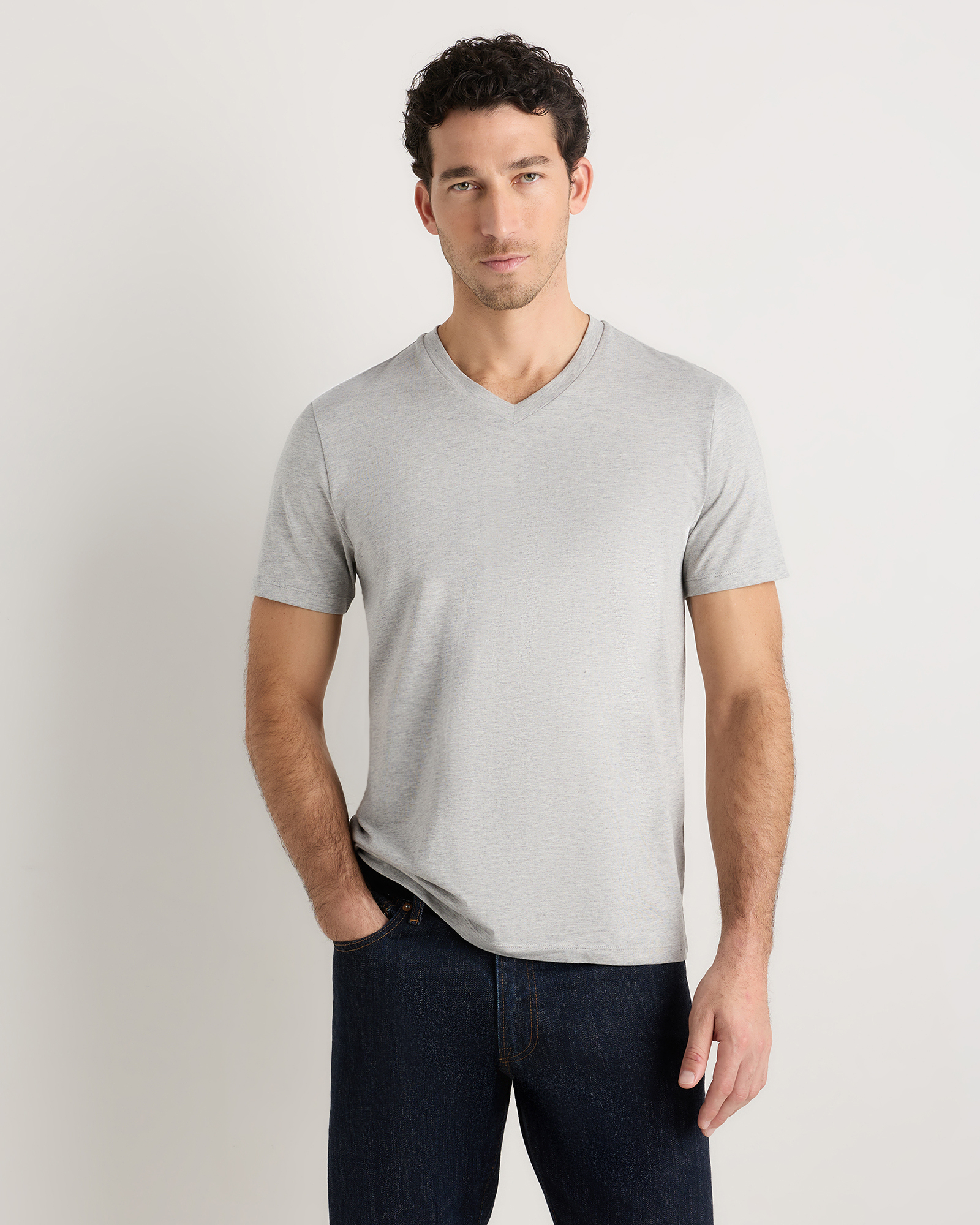 Heather Grey T-shirt à encolure en V Luxe Touch 100 % coton Pima