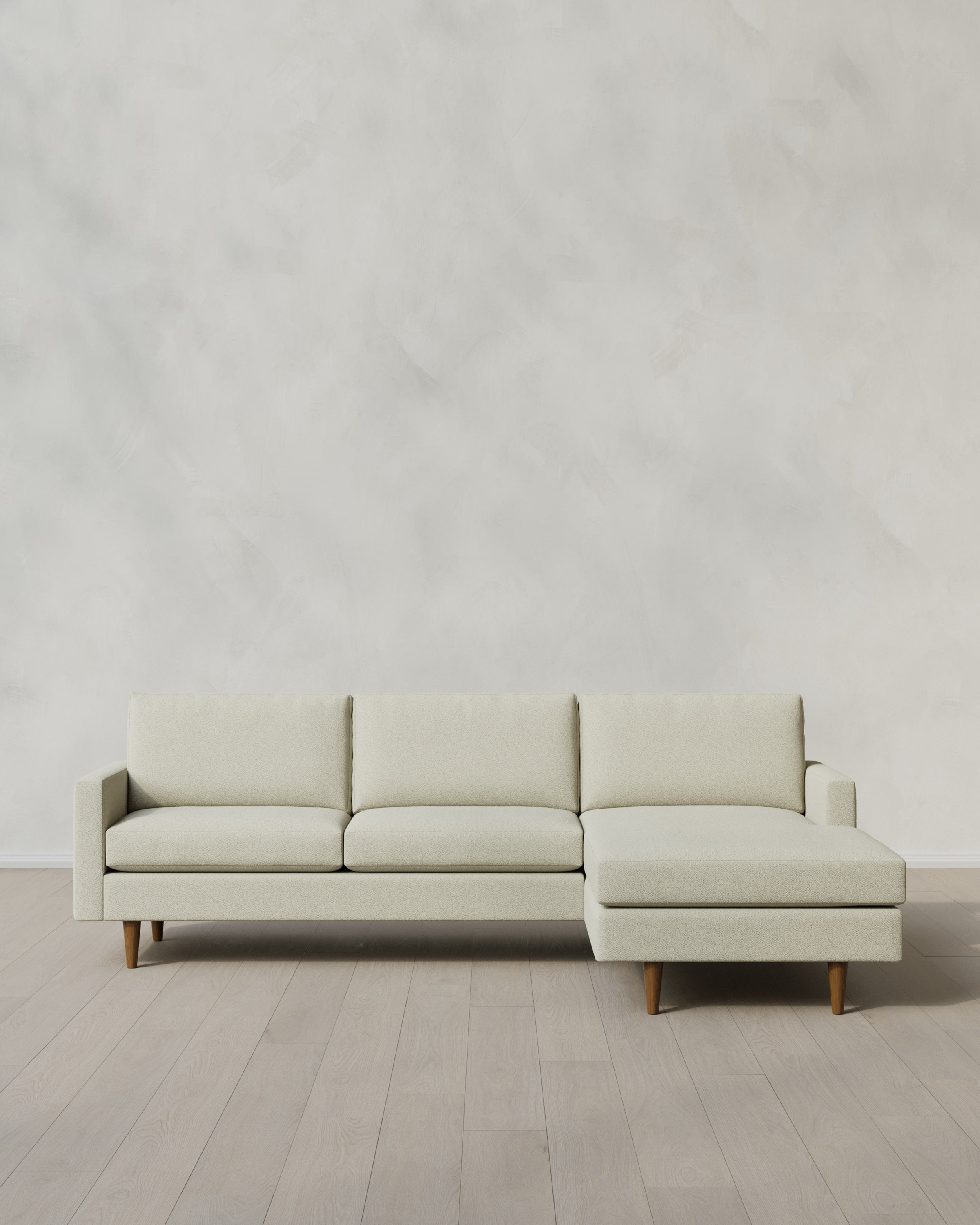 Ivory Atlas Midcentury Chaise Sectional in Performance Basketweave