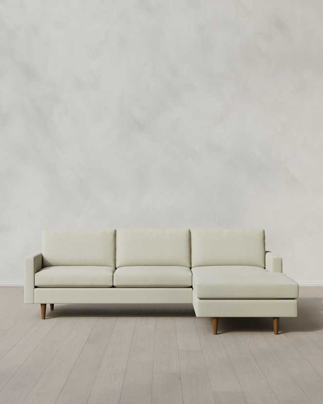 Ivory Atlas Midcentury Chaise Sectional in Performance Basketweave