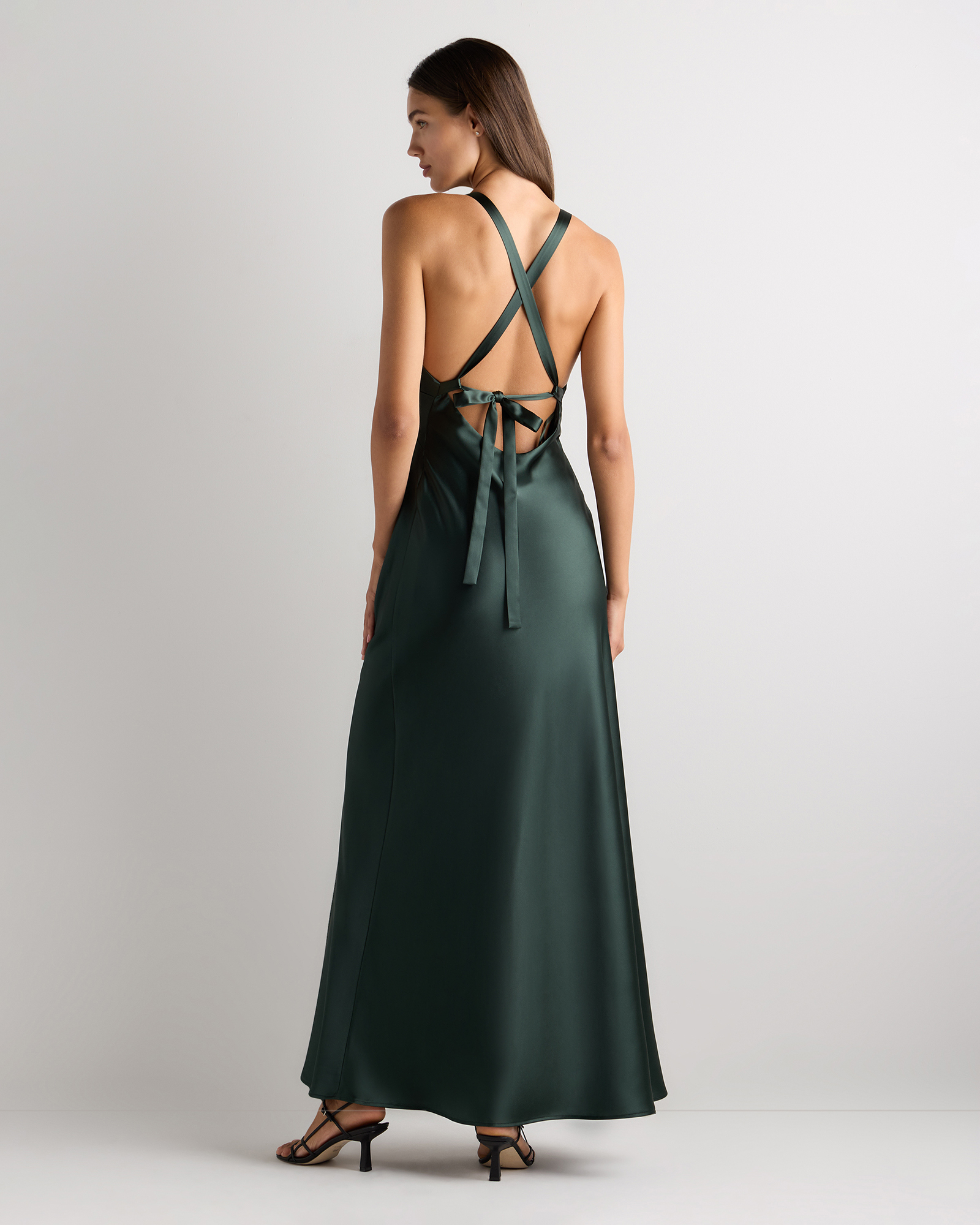 Women's Bianca Stretch Satin Dress in Forest Green, Size 12, Recycled Polyester by Quince