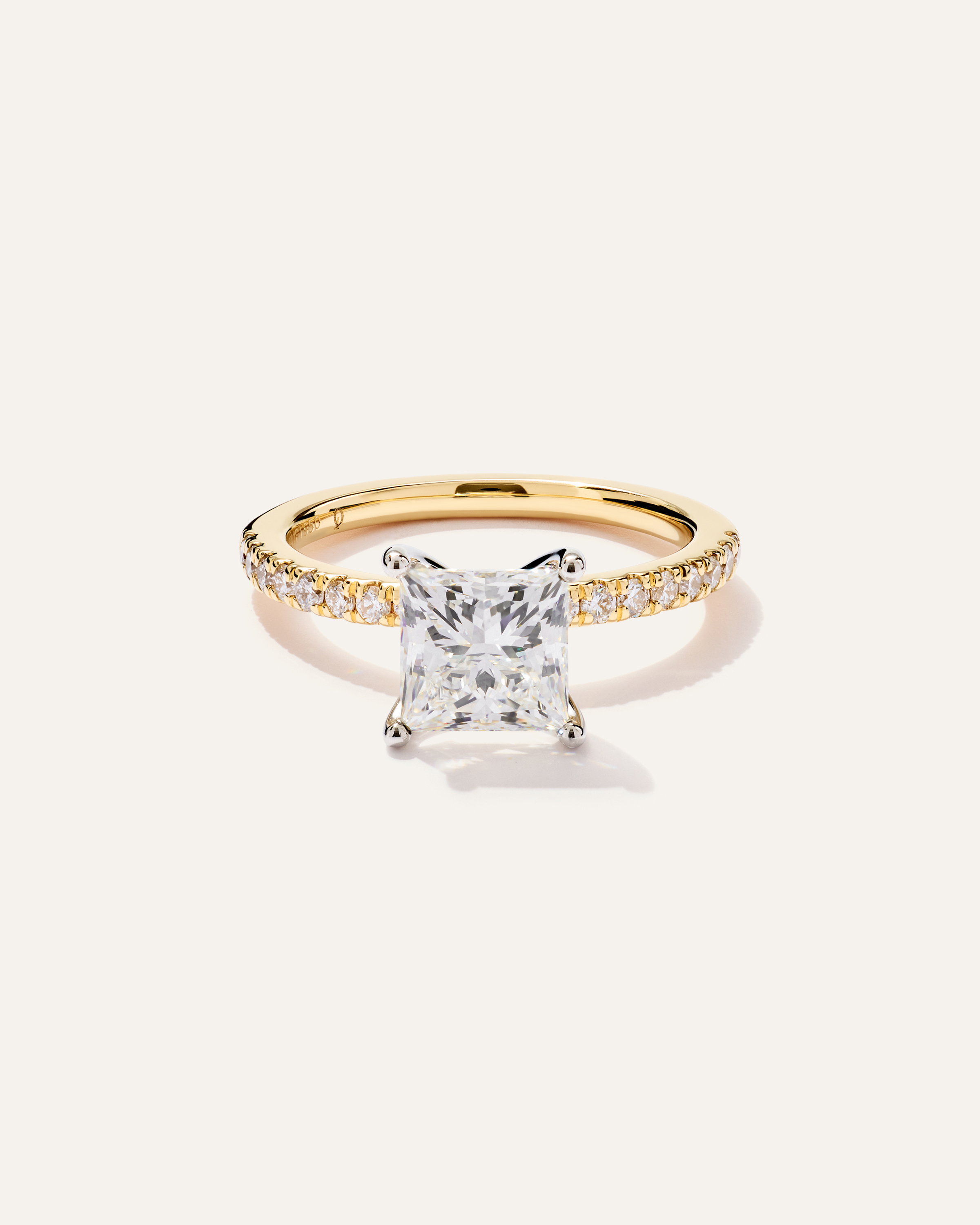 Yellow Gold Lab Grown Diamond Princess Petite Pave Engagement Ring