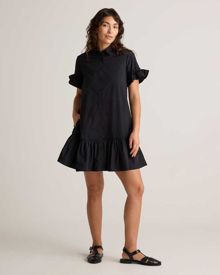 Quince Women's Organic Cotton Poplin Tiered Mini Dress, Black, Size XL - Sustainable, Breathable & Comfortable for All-Day Wear Quince Women's Organic Cotton Poplin Tiered Mini Dress, Black, Size XL - Sustainable, Breathable & Comfortable for All-Day Wear