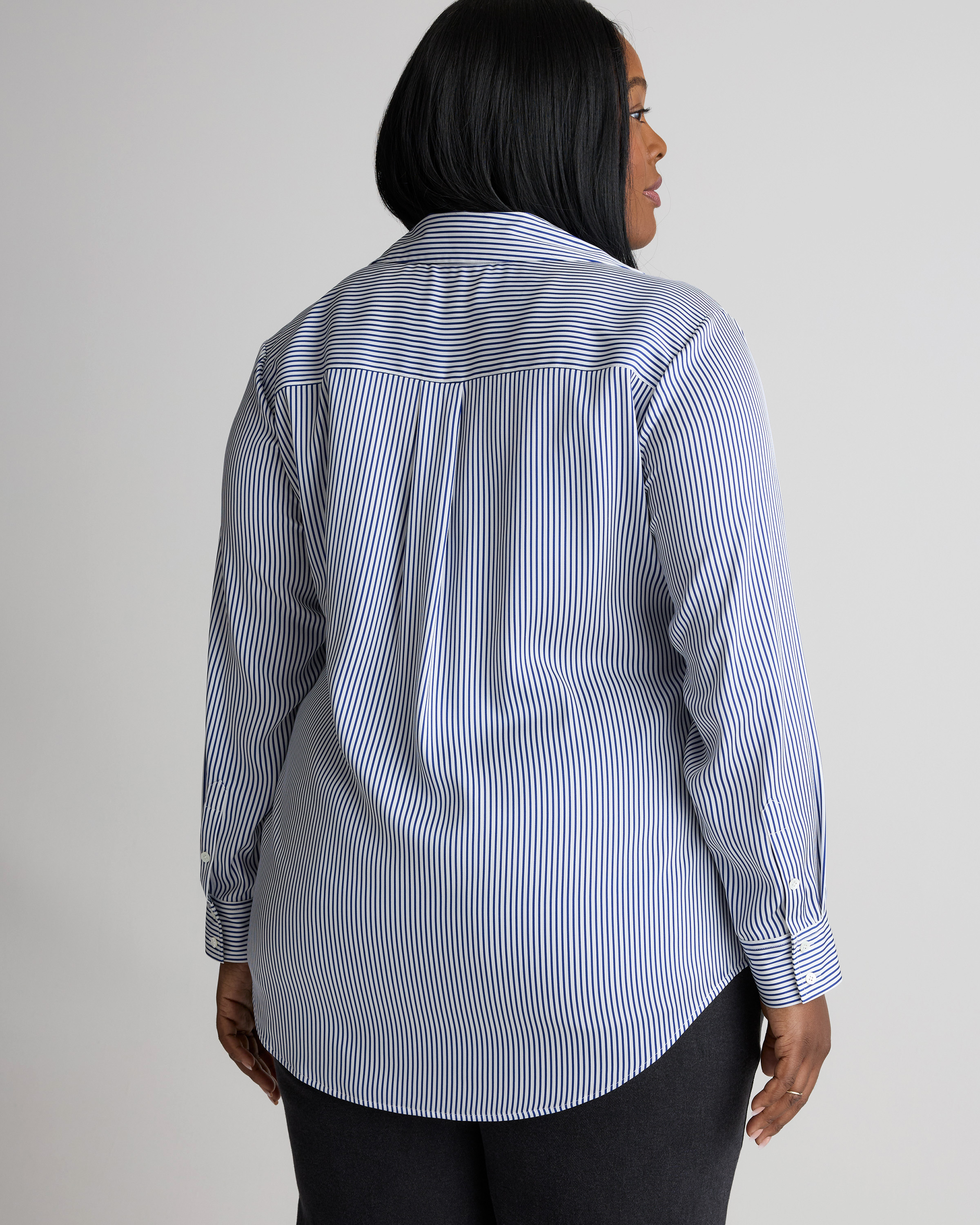 Washable Stretch Silk Notch Collar Blouse - Plus Size in Evie Stripe