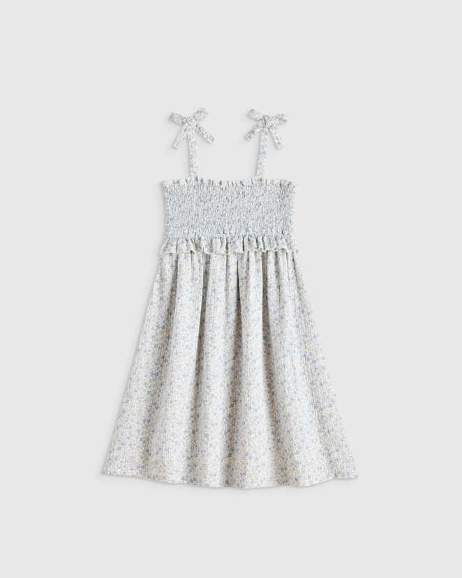 Blue Sweetpea Floral Girls Sleeveless Smocked Organic Cotton Gauze Dress