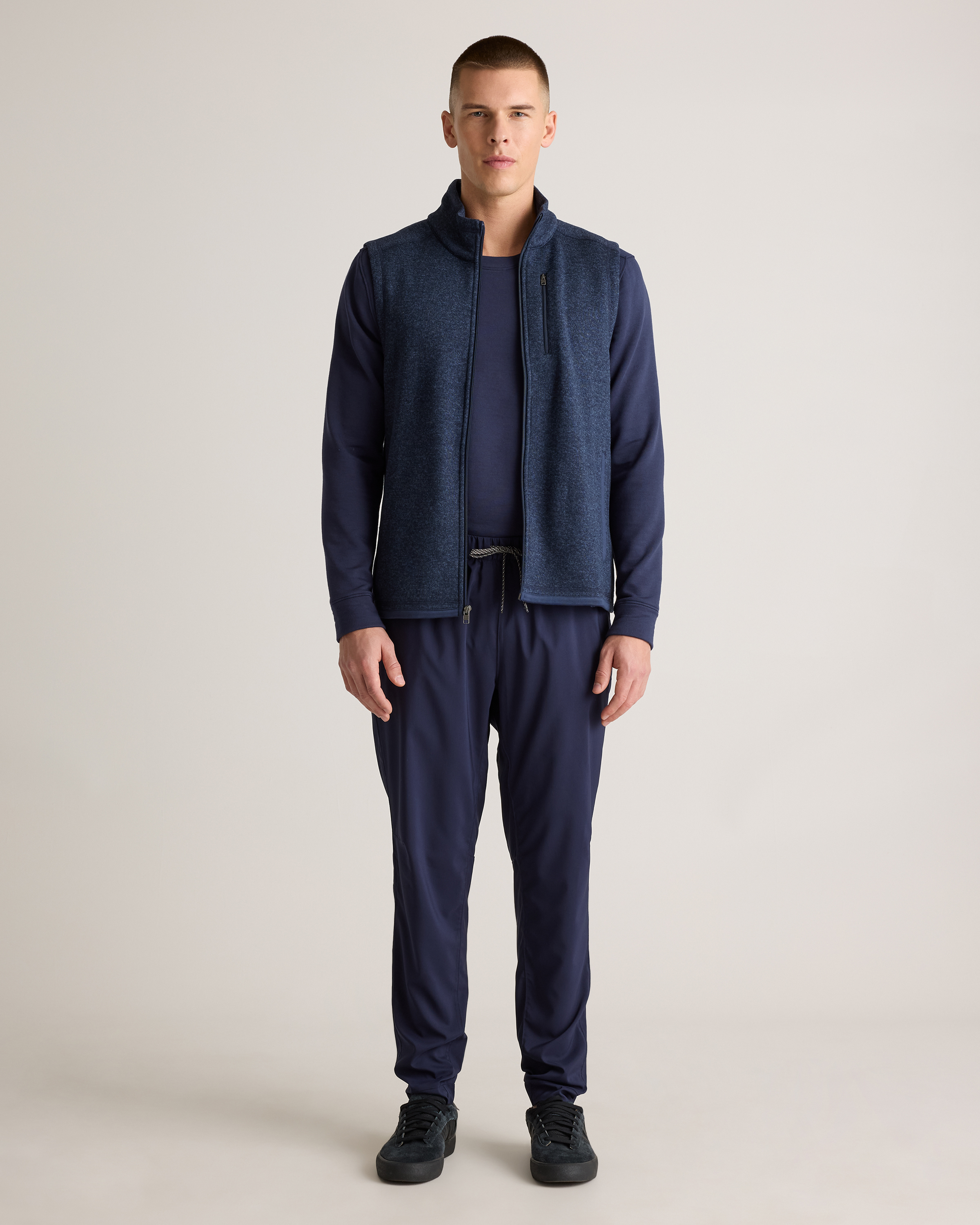 Sweater-Knit Fleece Full-Zip Vest in Navy
