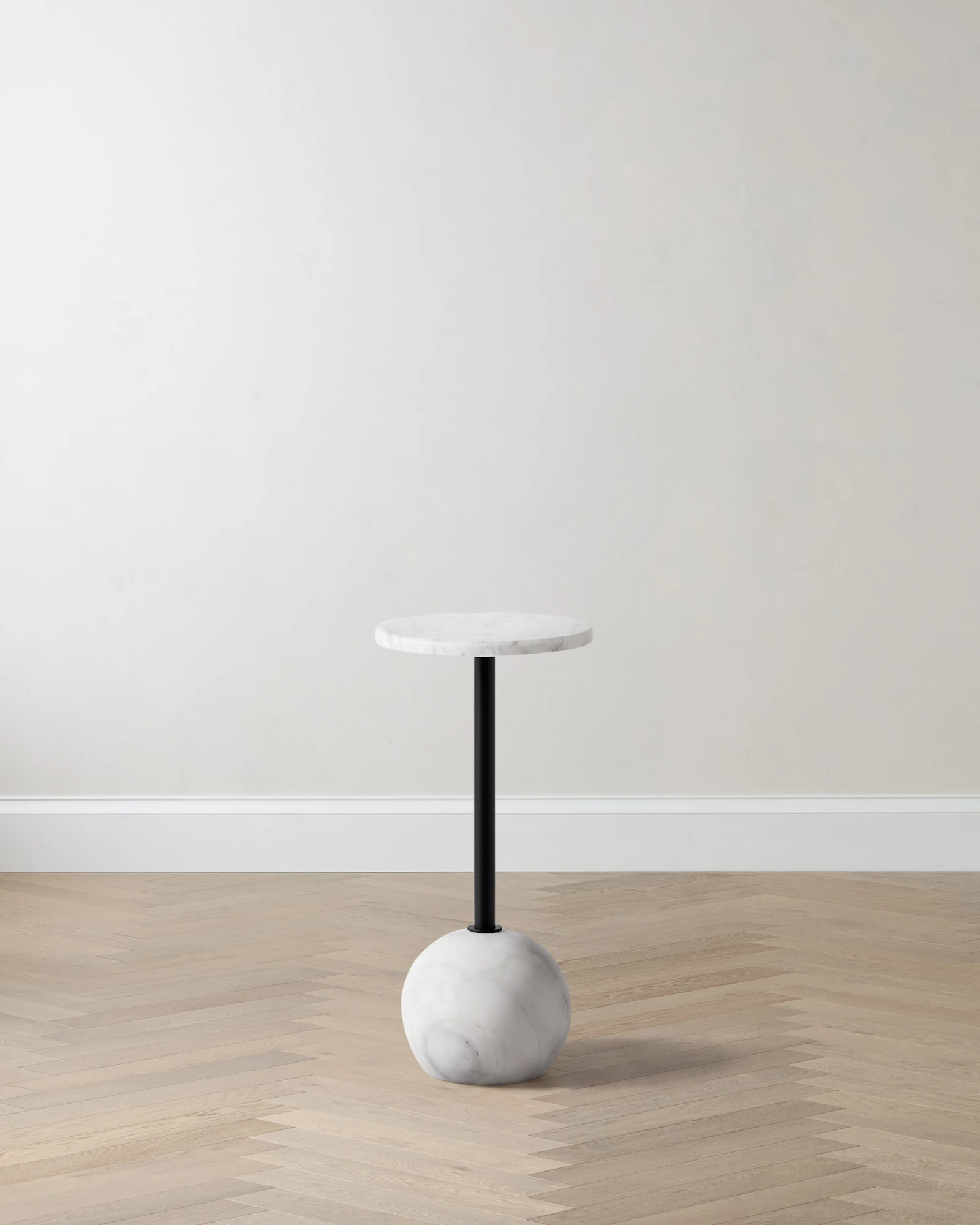 Genuine Marble Pedestal End Table in White/Black