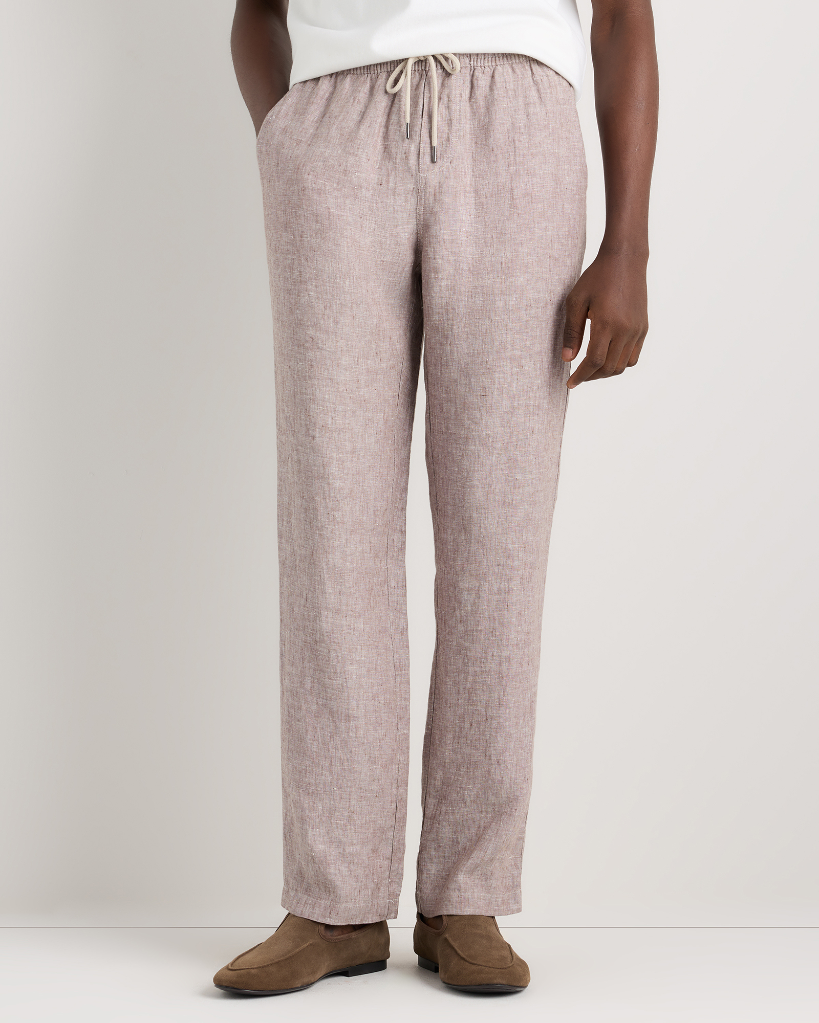 Taupe Brown Chambray 100% European Linen Drawstring Beach Pants