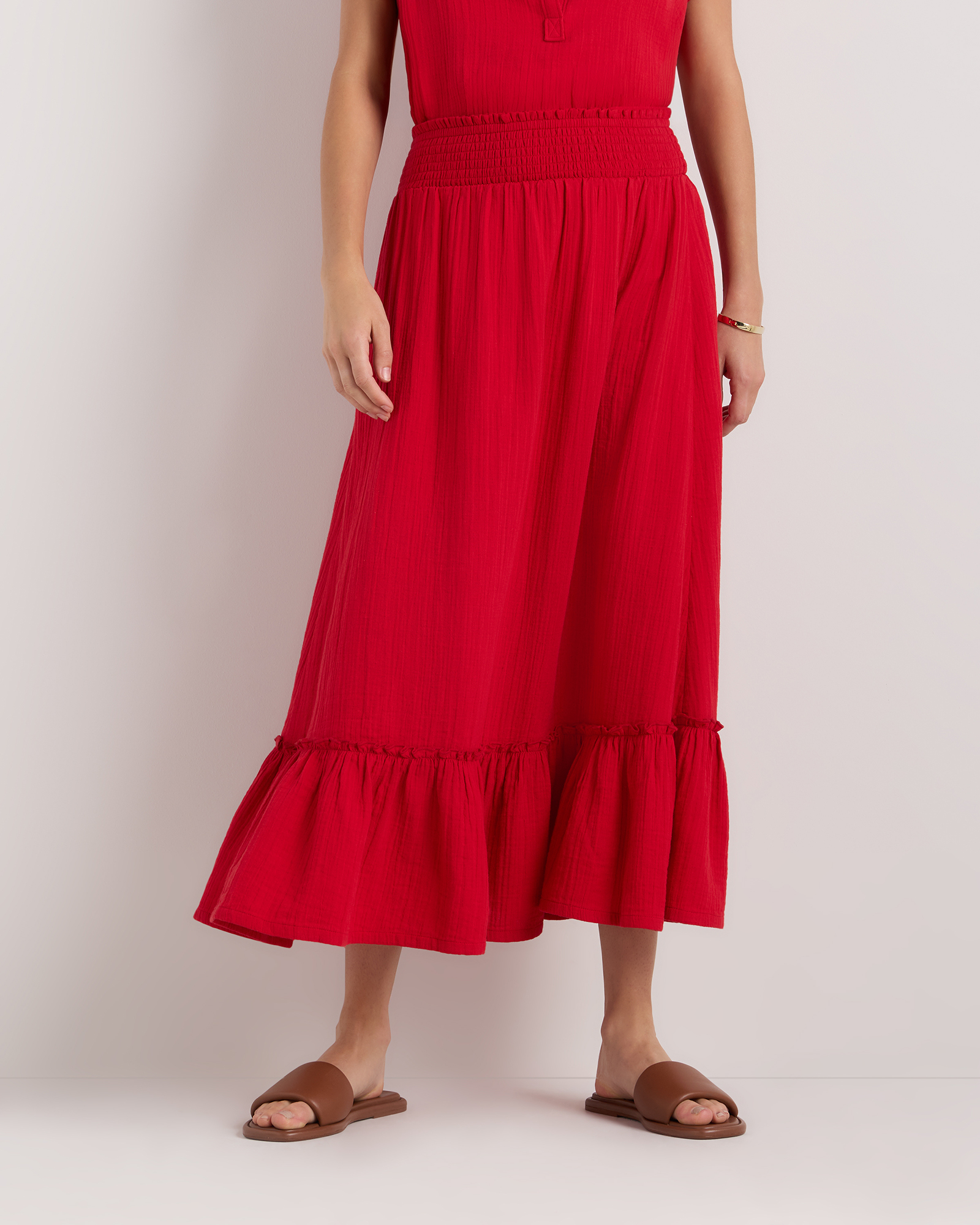 Wild Cherry 100% Organic Cotton Gauze Smocked Maxi Skirt