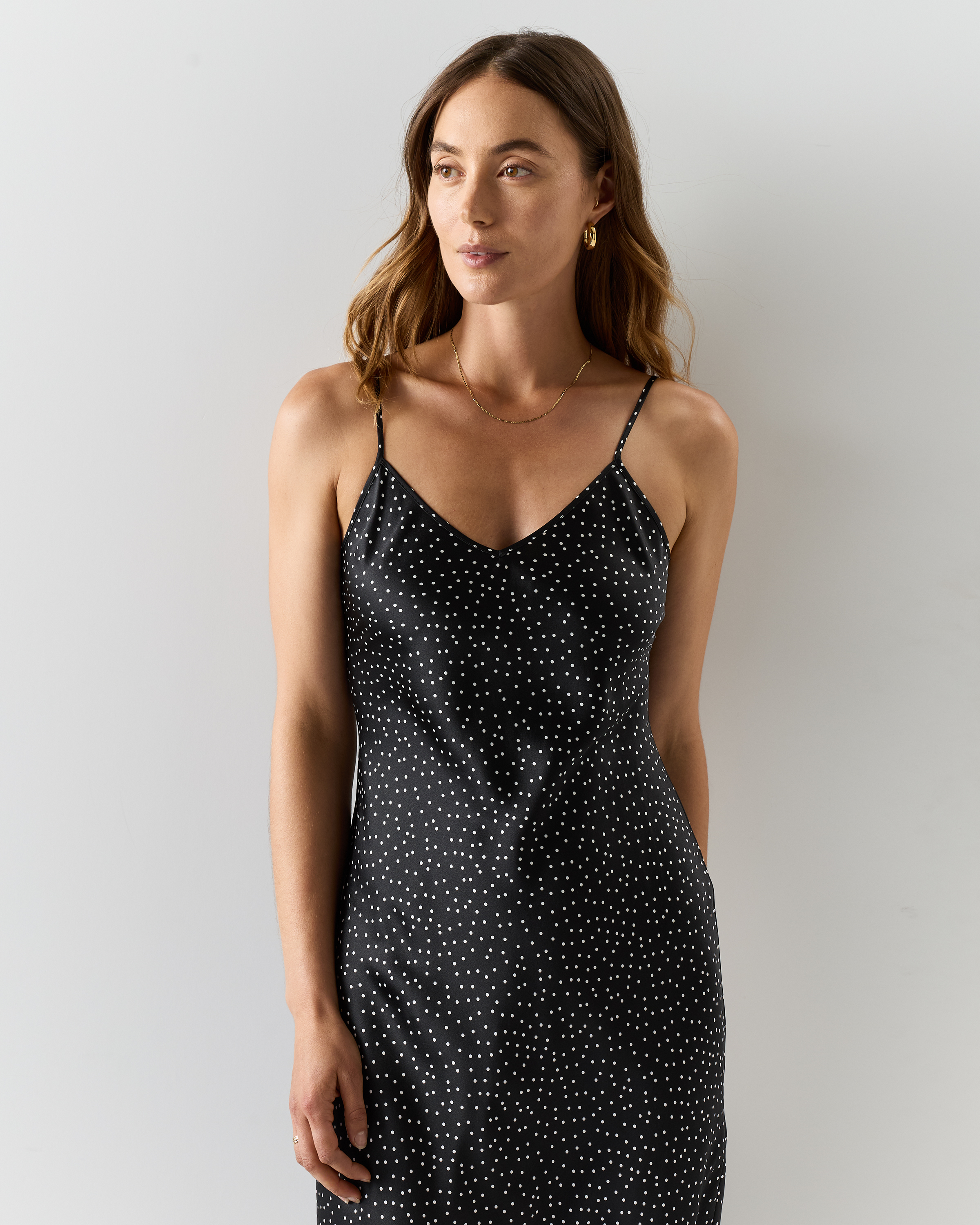 100% Washable Silk Slip Dress in Tiny Dot Black/ White
