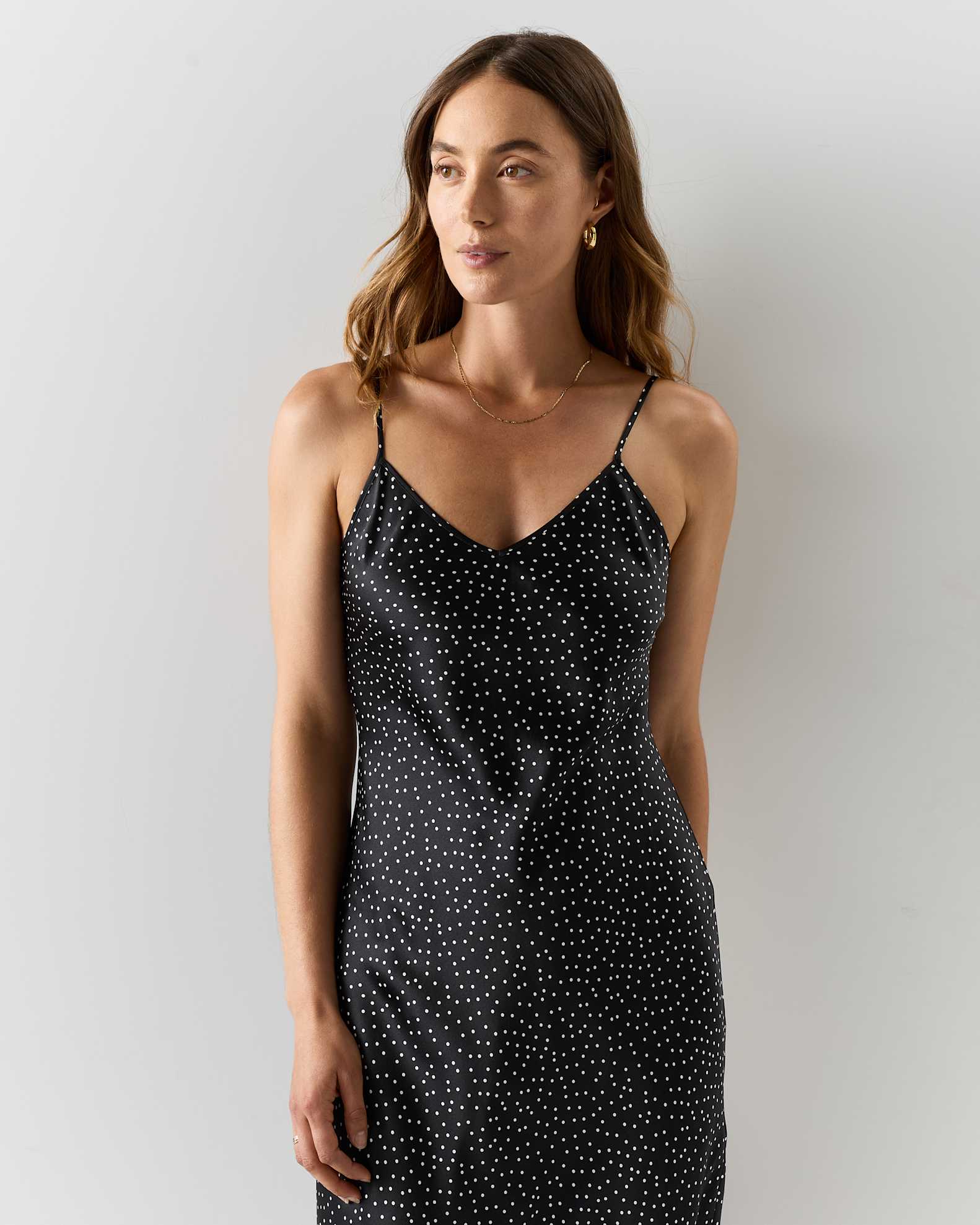 100% Washable Silk Slip Dress in Tiny Dot Black/ White 100% Washable Silk Slip Dress in Tiny Dot Black/ White