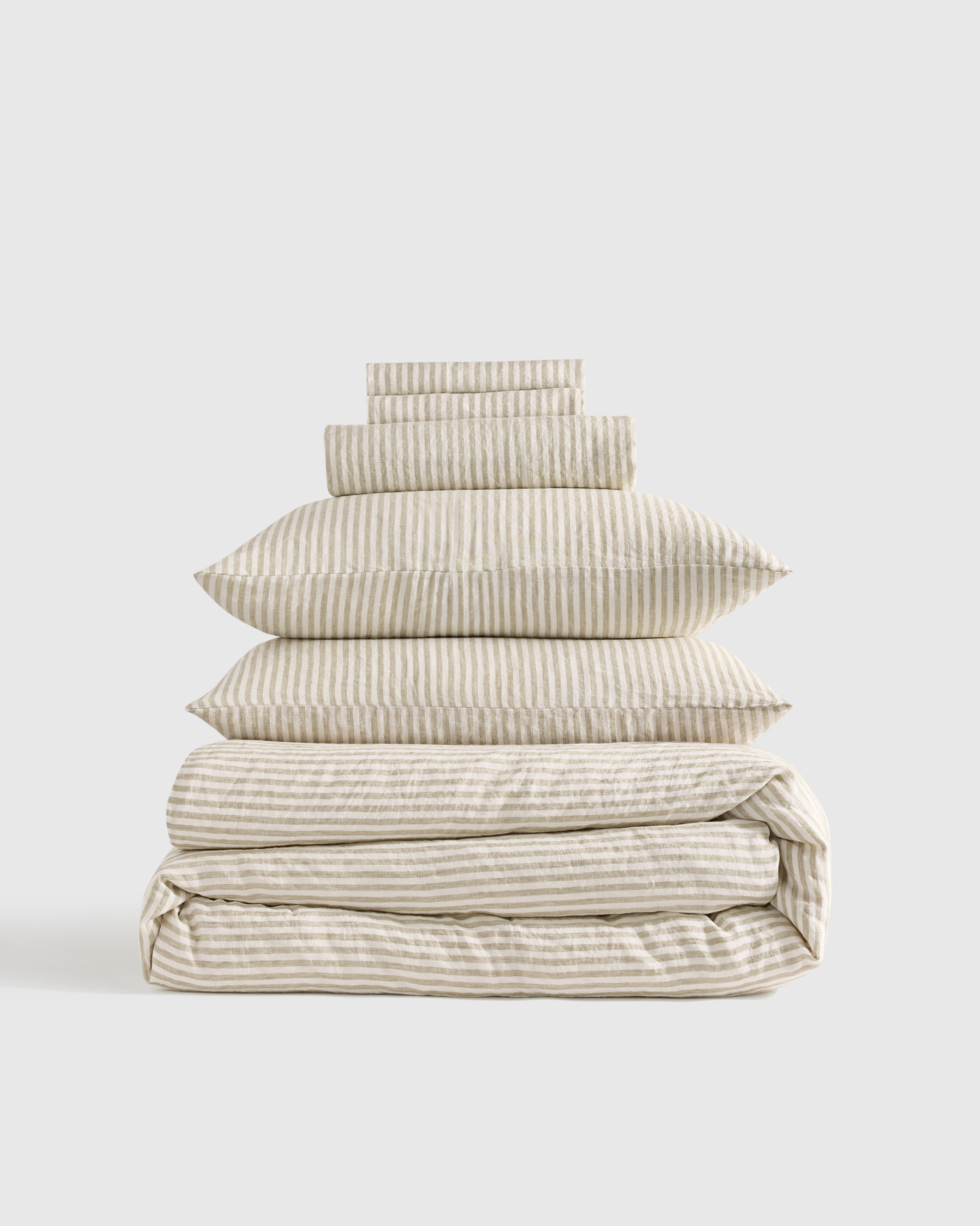 Willowleaf/White Stripe European Linen Stripe Deluxe Bedding Bundle