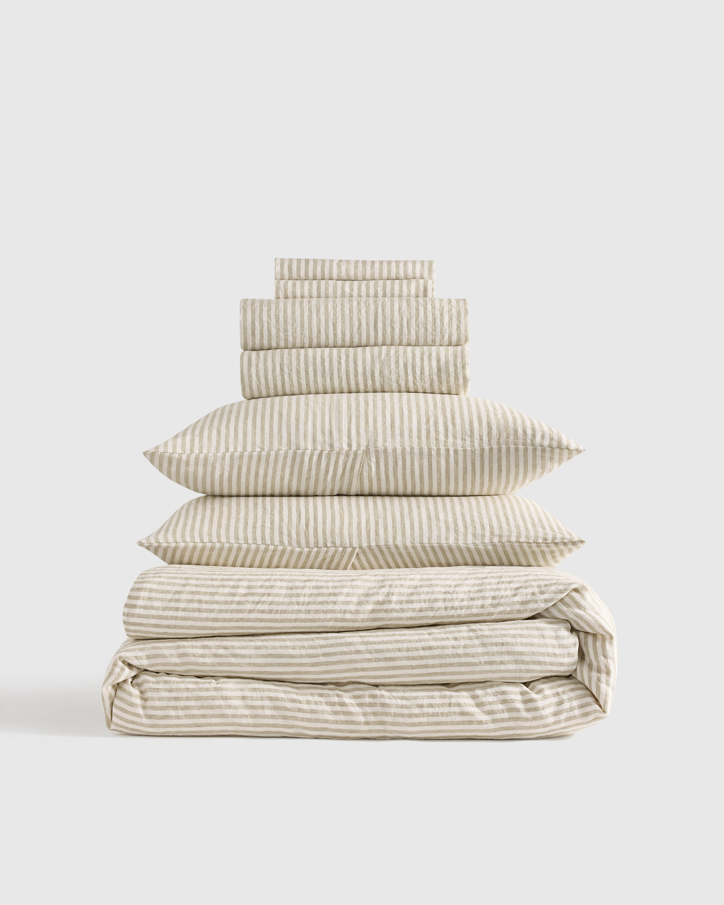 Willowleaf/White Stripe European Linen Deluxe Bedding Bundle