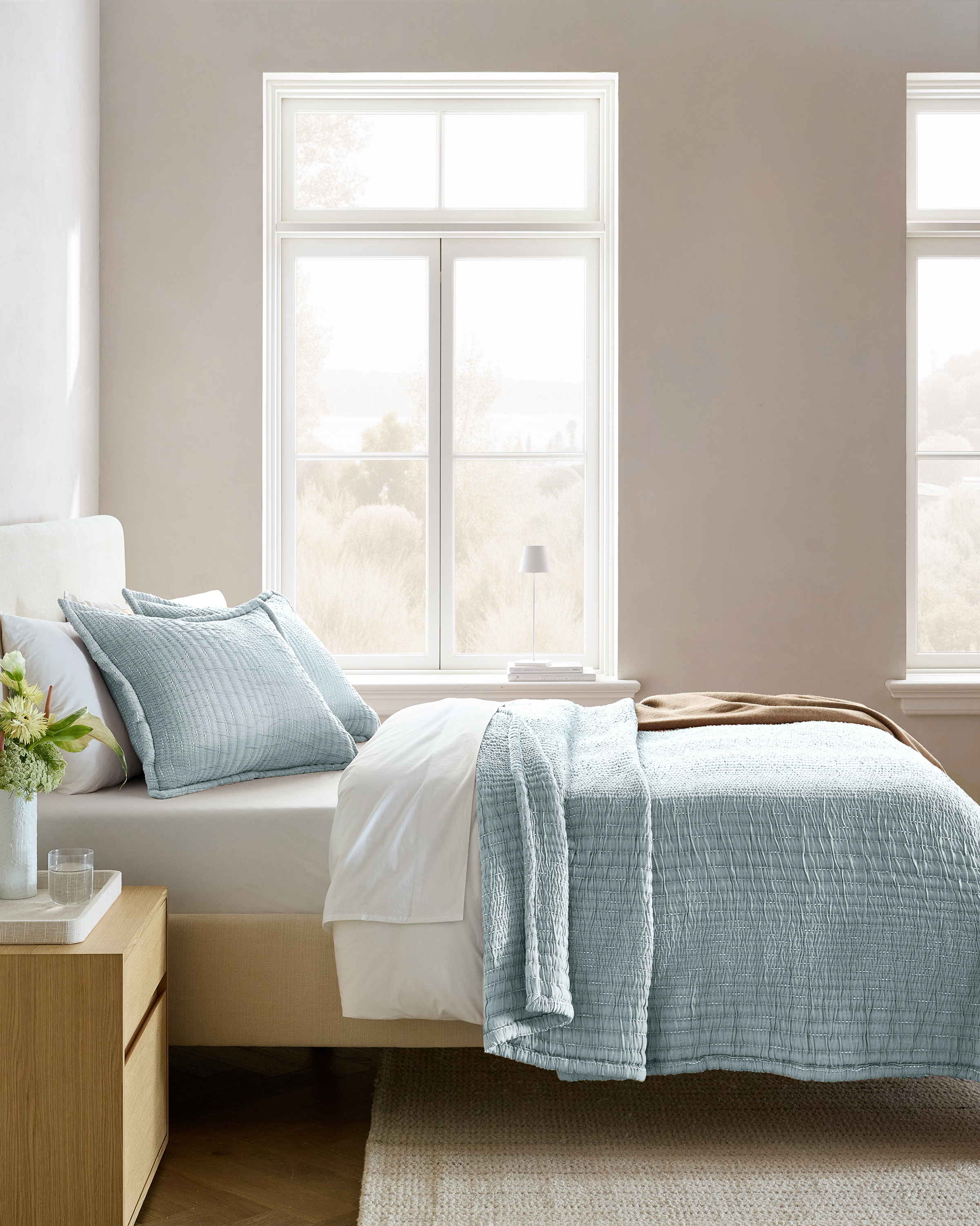 Sky Blue Organic Cotton Channel Stitch Coverlet