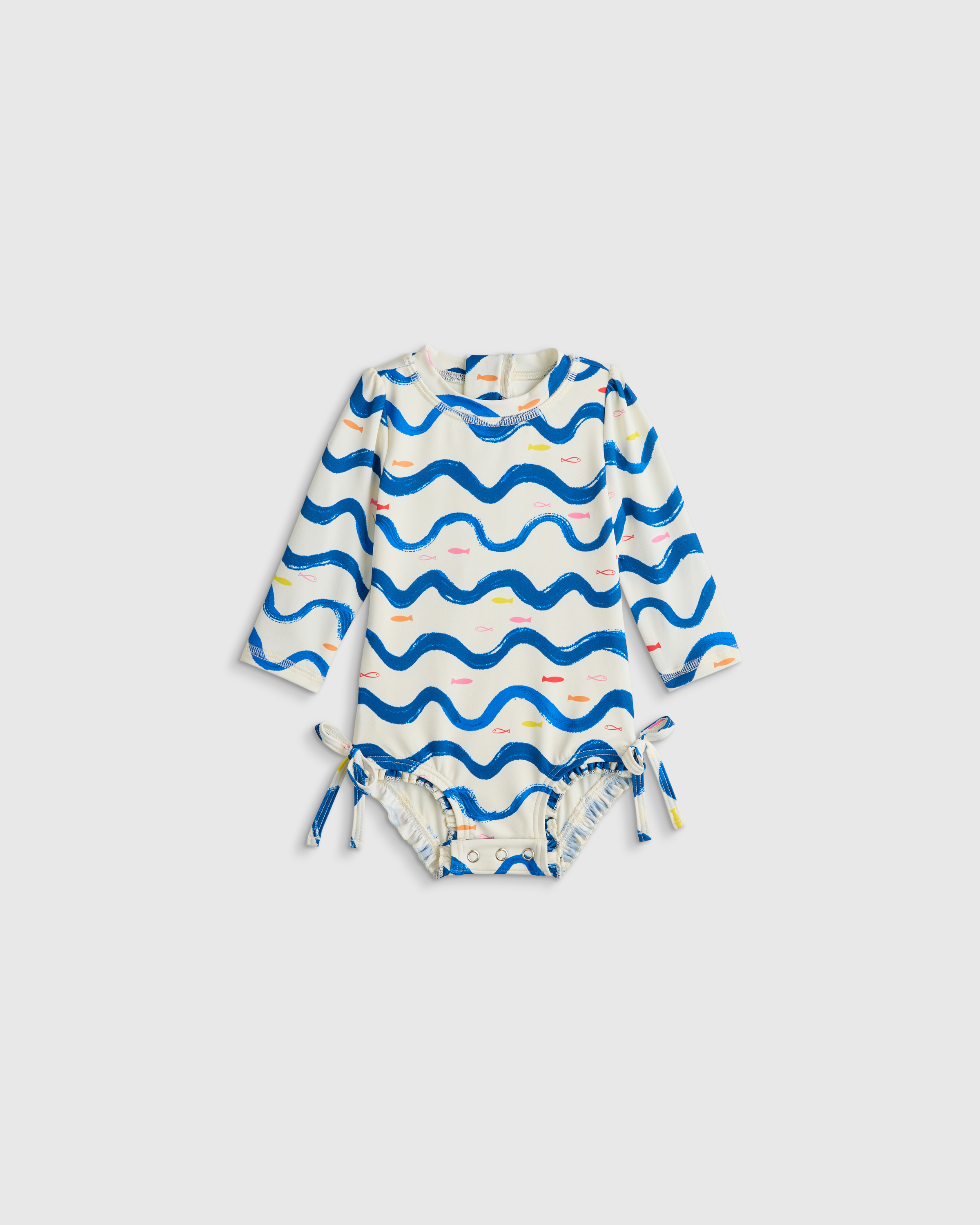 U--868 BABY Long Sleeve Tie One-Piece Swimsuit Wavy Fish 29433 EDITED