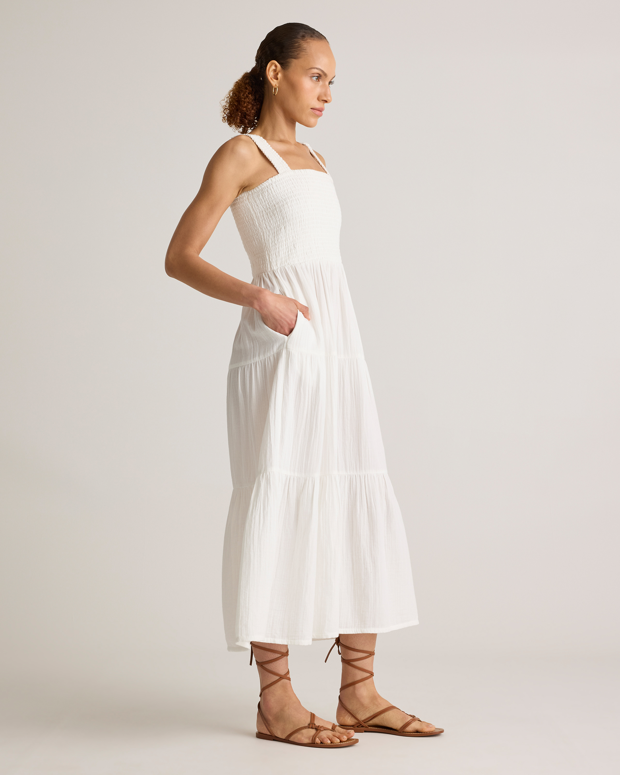 Women's Gauze Smocked Sleeveless Maxi Dress in White, Size XL, Organic Cotton by Quince