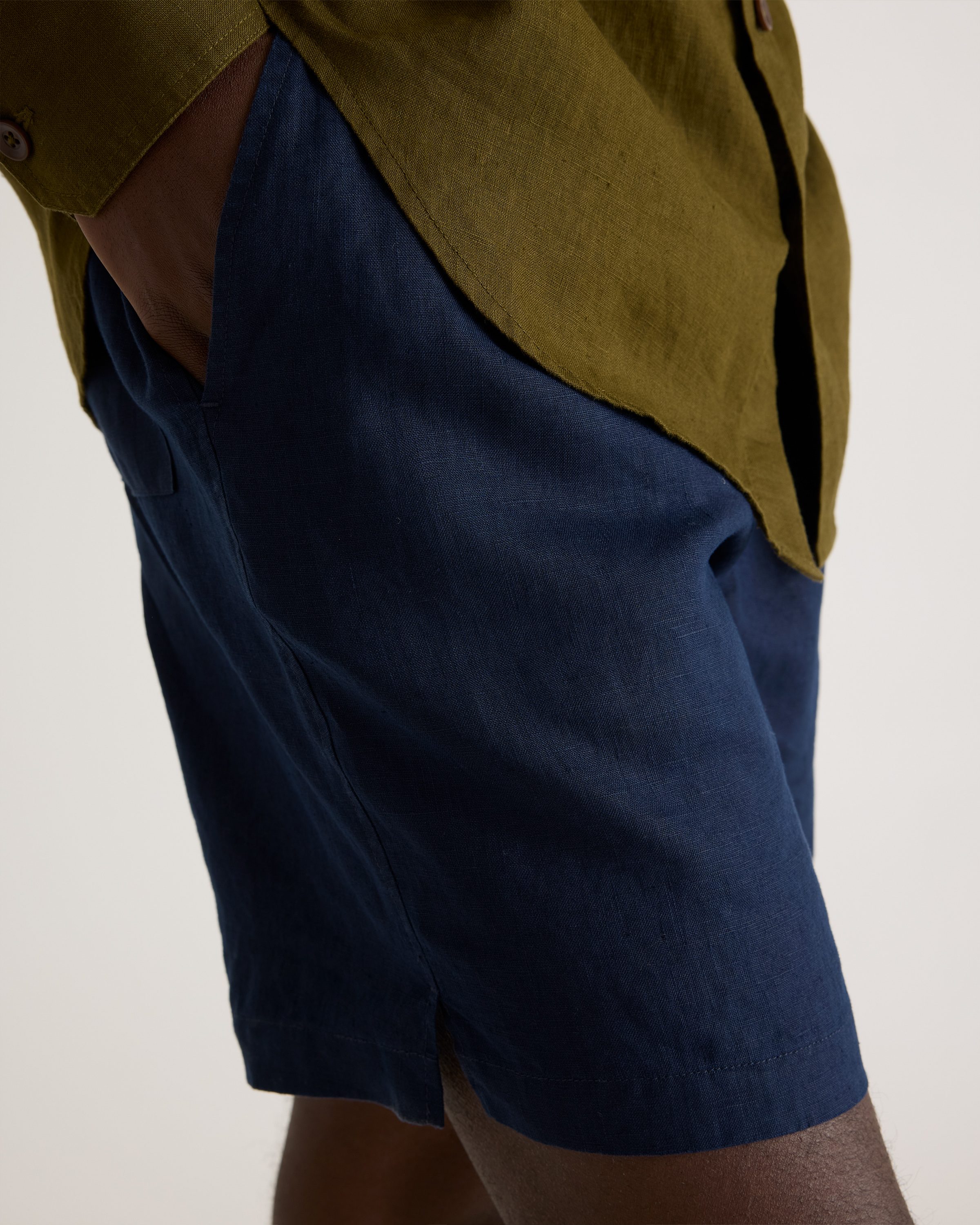 100% European Linen Drawstring Beach Short in Deep Navy