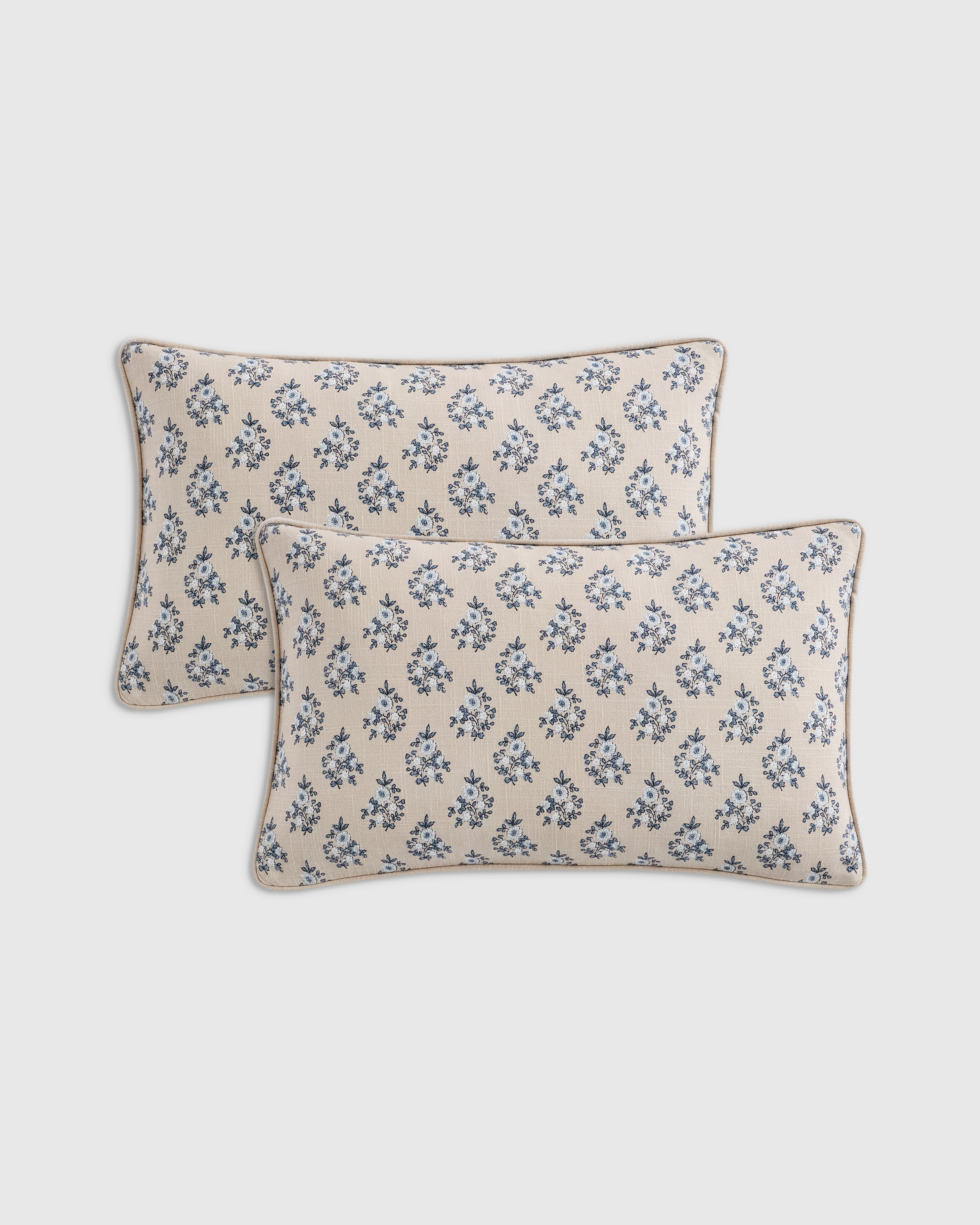 Natural Piped Block Print Cotton Pillow Cover (Set of 2)