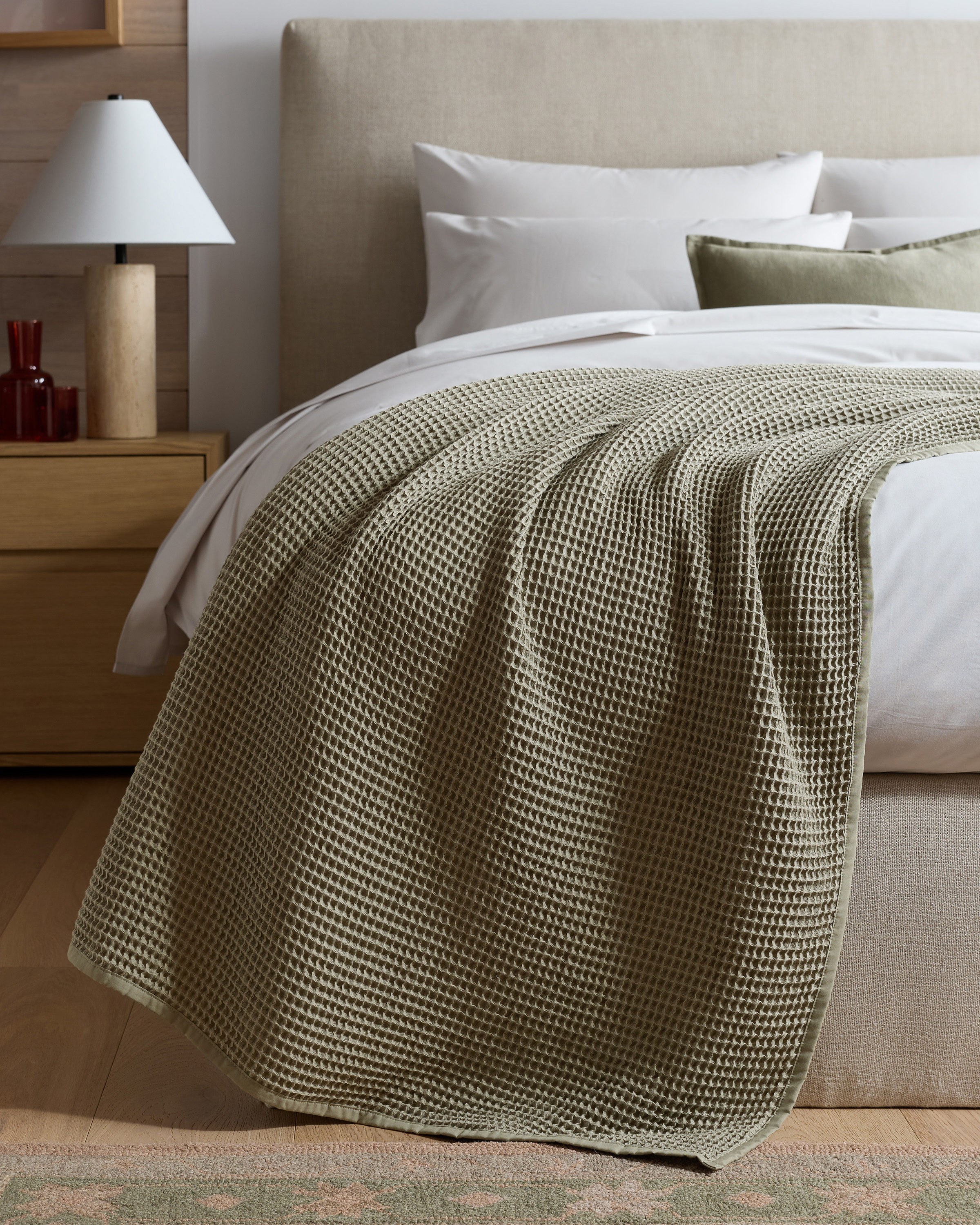 Dried Sage Organic Waffle Bed Blanket