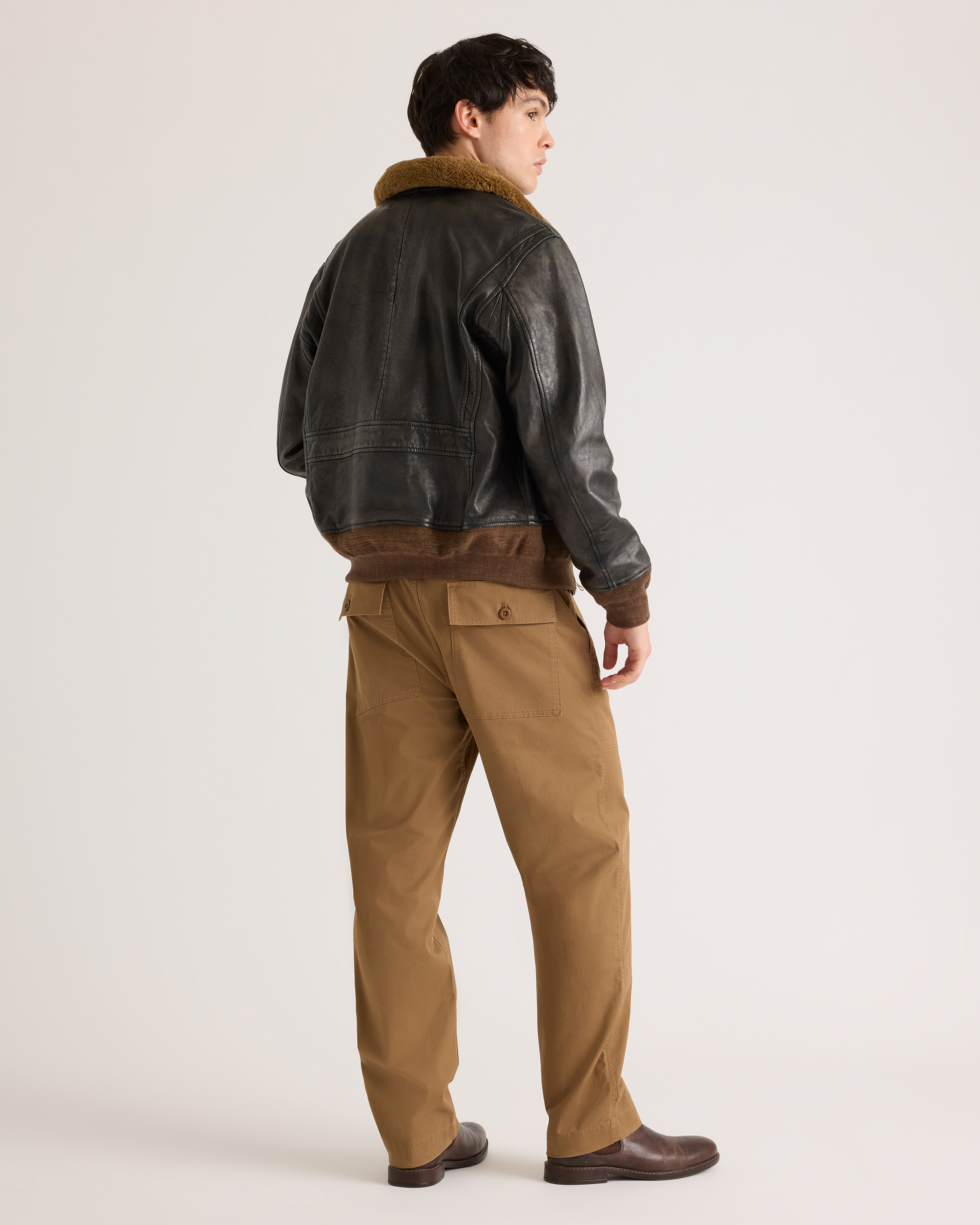 Shearling Collar Leather Flight Jacket