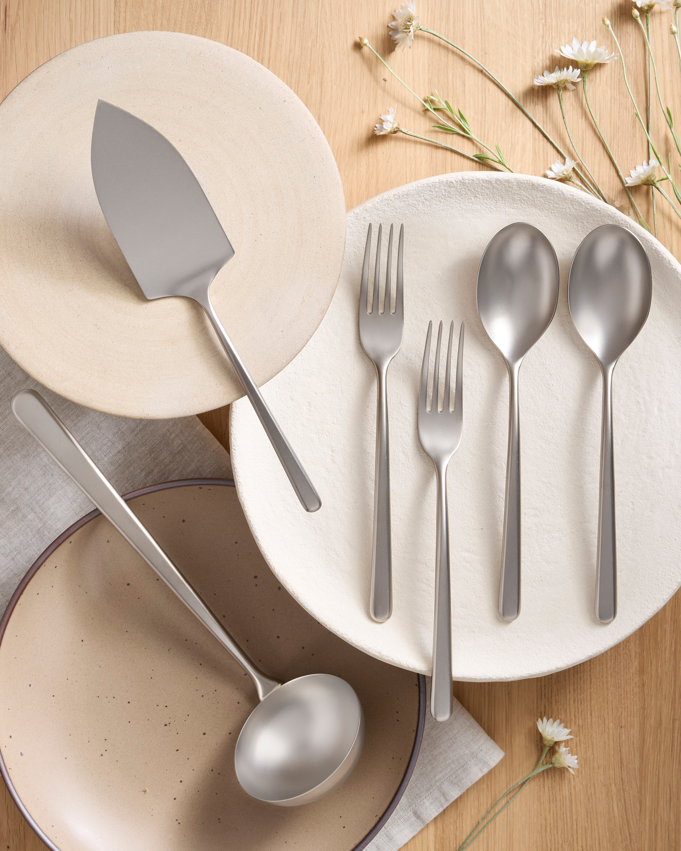 Gia Minimalist 6 Piece Serving Utensil Set - Brushed Stainless Steel