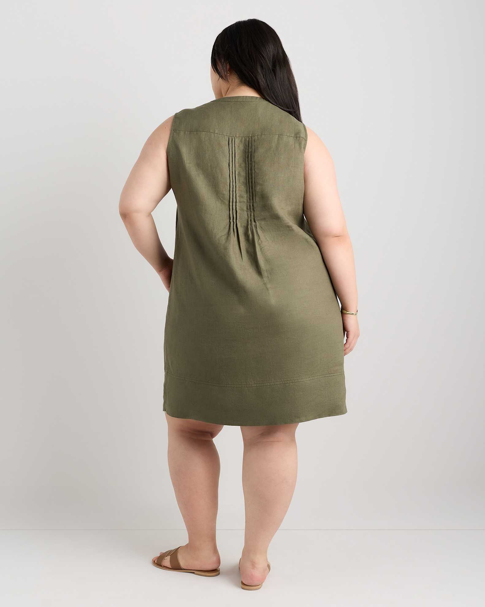 100% European Linen Sleeveless Swing Dress - Plus Size in Bayberry Olive 100% European Linen Sleeveless Swing Dress - Plus Size in Bayberry Olive