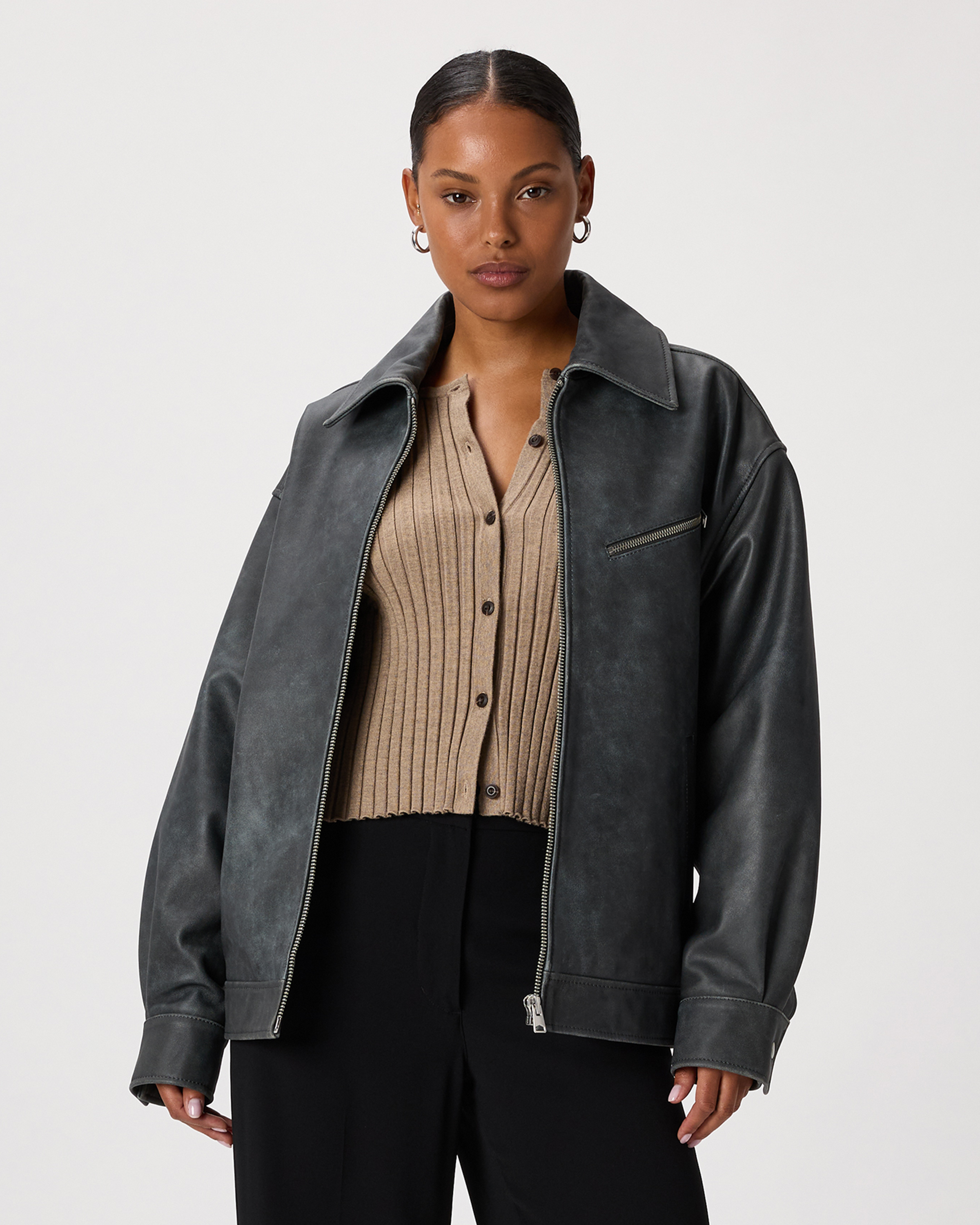 100% Leather Oversized Bomber Jacket