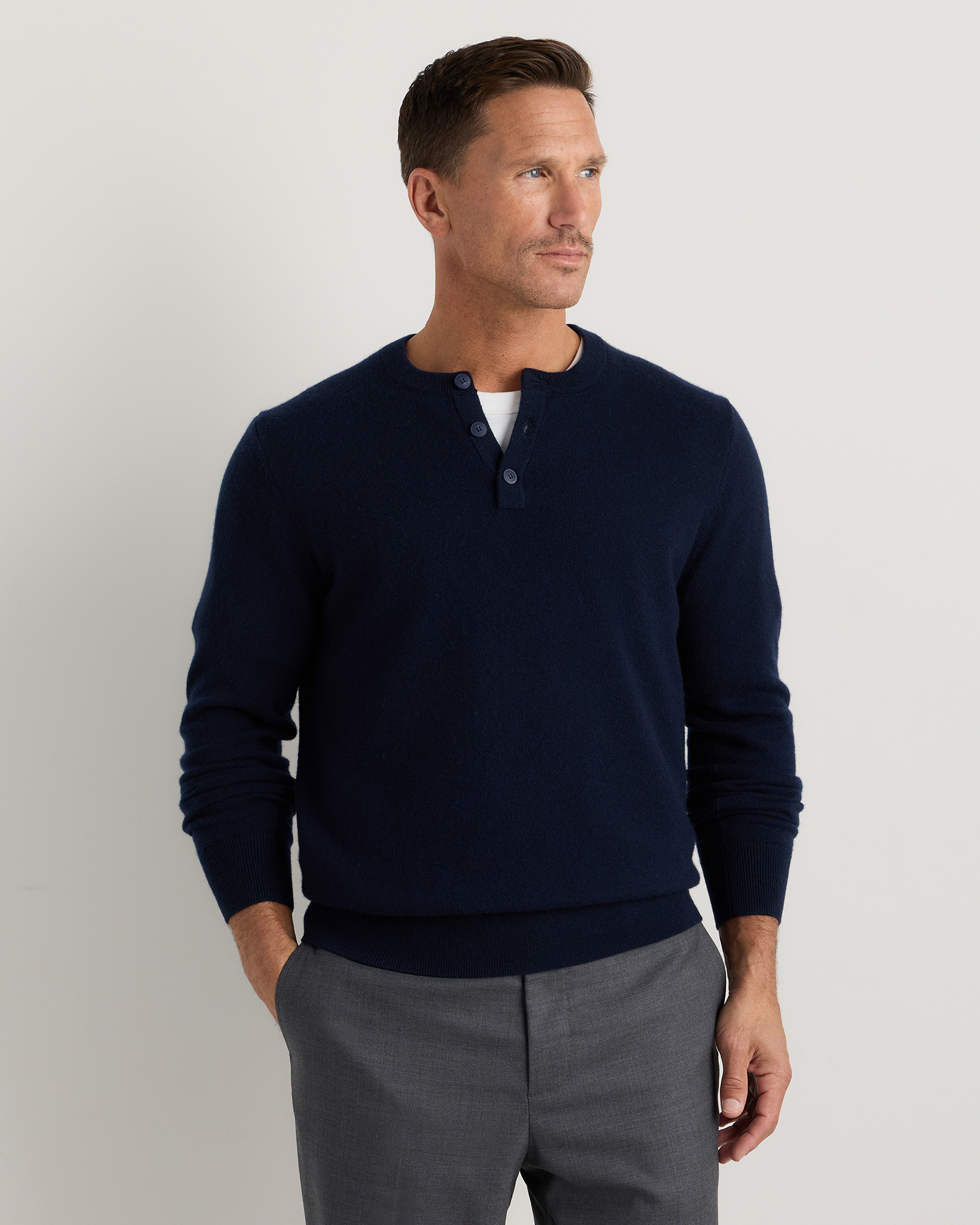 Quince Men's Mongolian Cashmere Henley Sweater In Blue