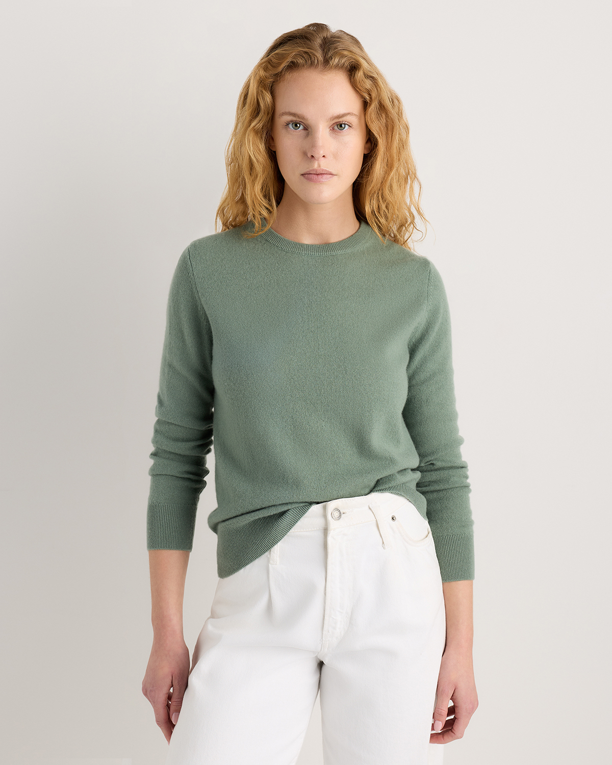 Sea Spray Green Mongolian Cashmere Crewneck Sweater