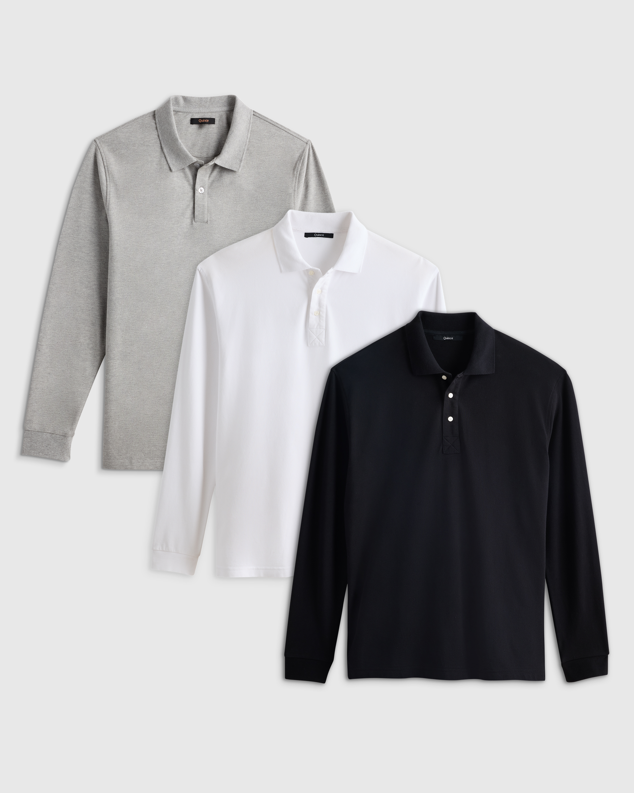 Heather Grey Organic Cotton Long Sleeve Pique Polo 3 Pack