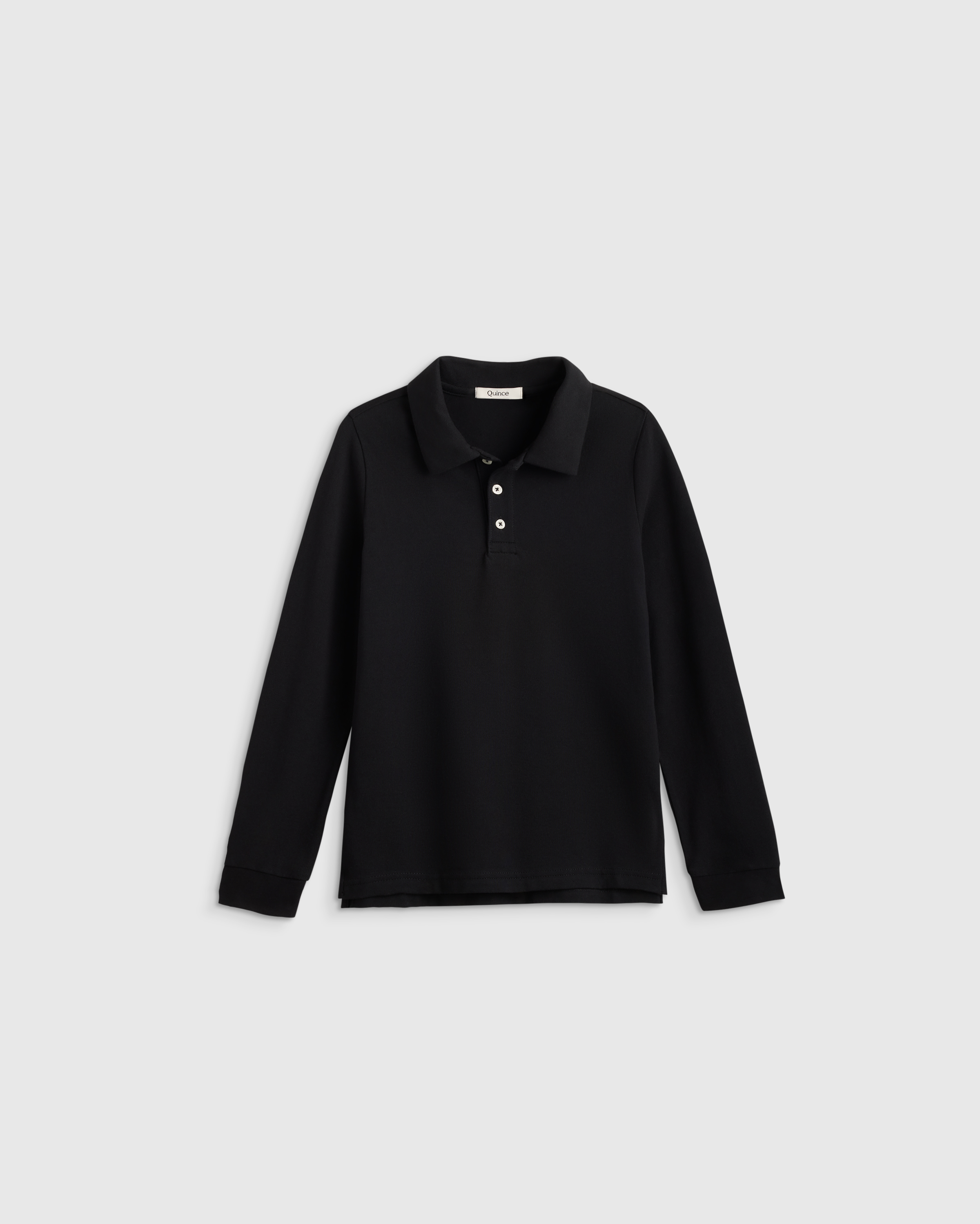 Black Organic Cotton Long Sleeve Pique Polo 