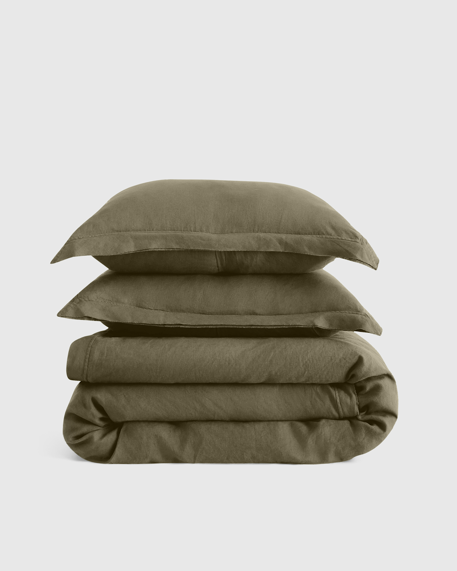 European Linen Double Flange Duvet Cover Set - With Sham Set, Dusty Olive