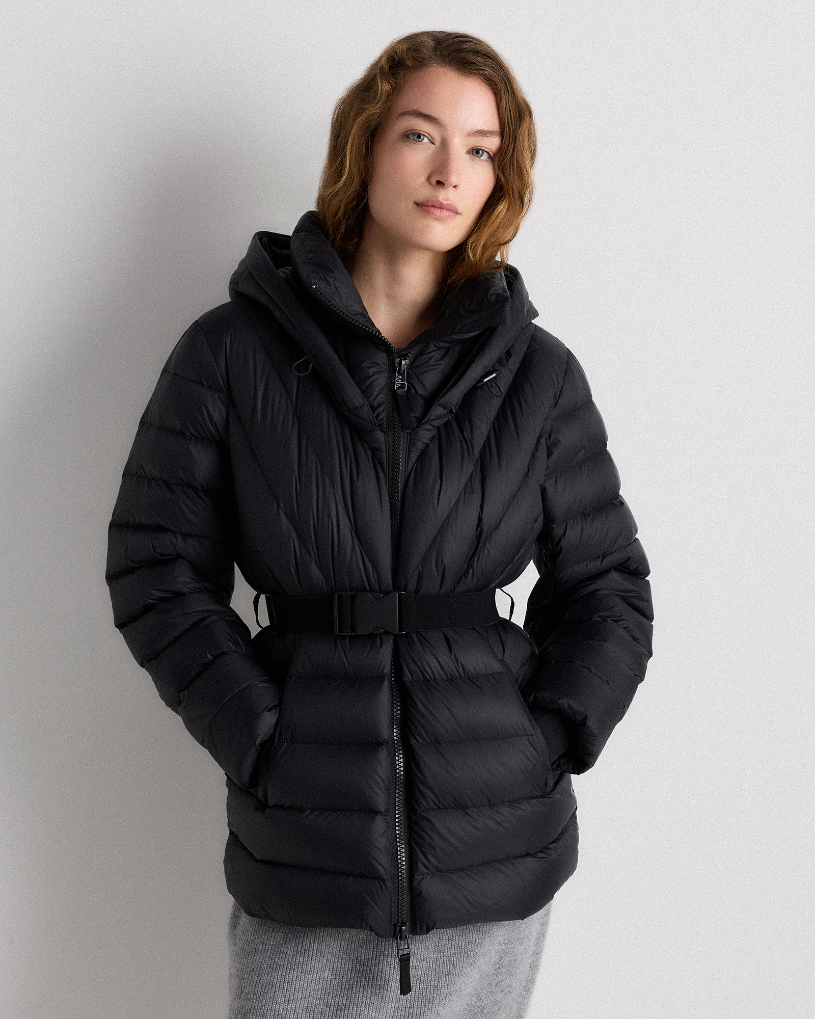 Black Responsible Down Belted Puffer Coat