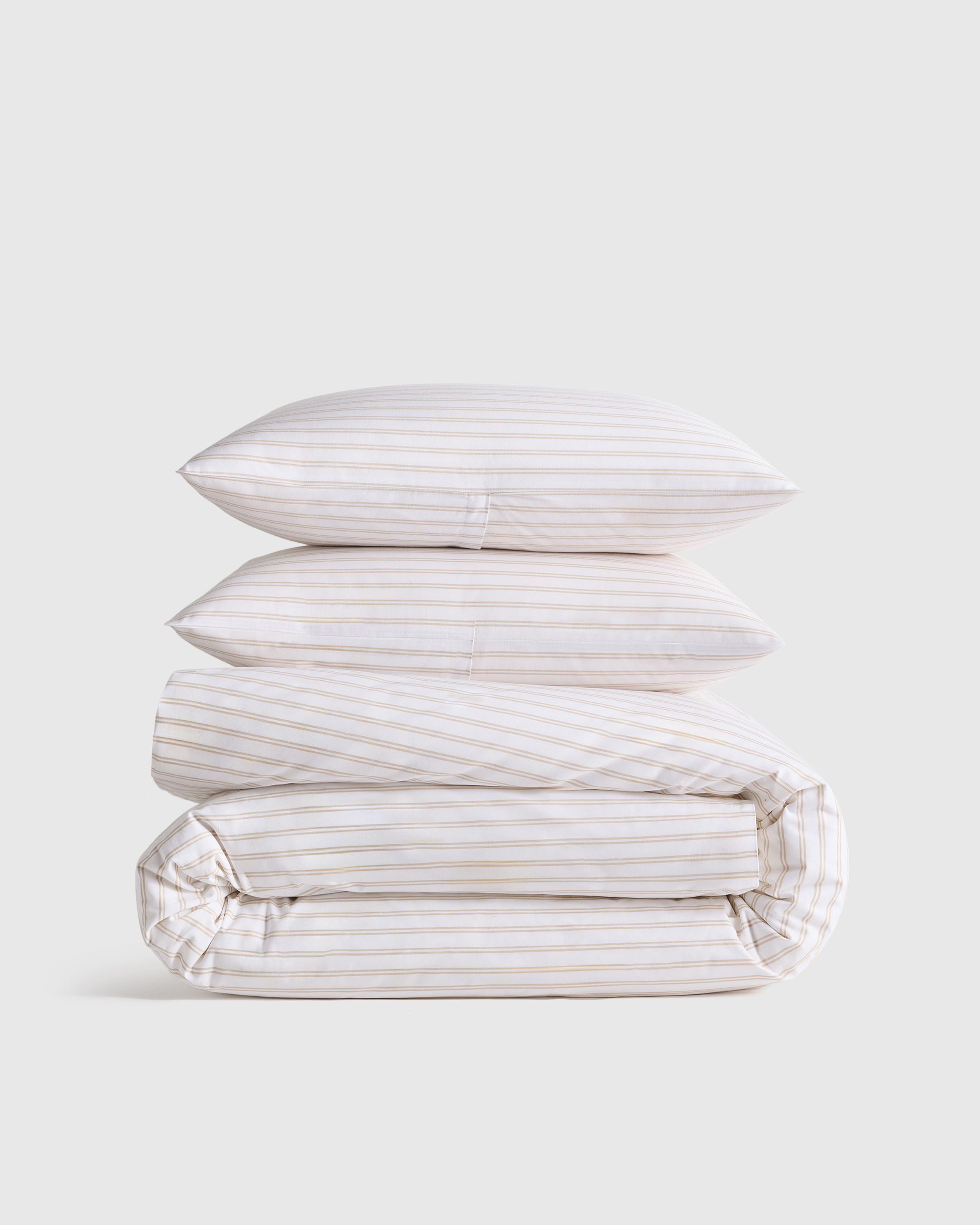 Double Stripe Toffee Classic Organic Percale Duvet Cover Set