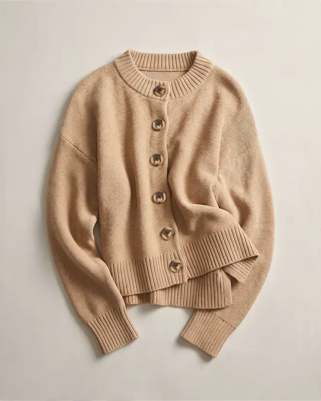 Camel 100% Organic Cotton Cropped Cardigan