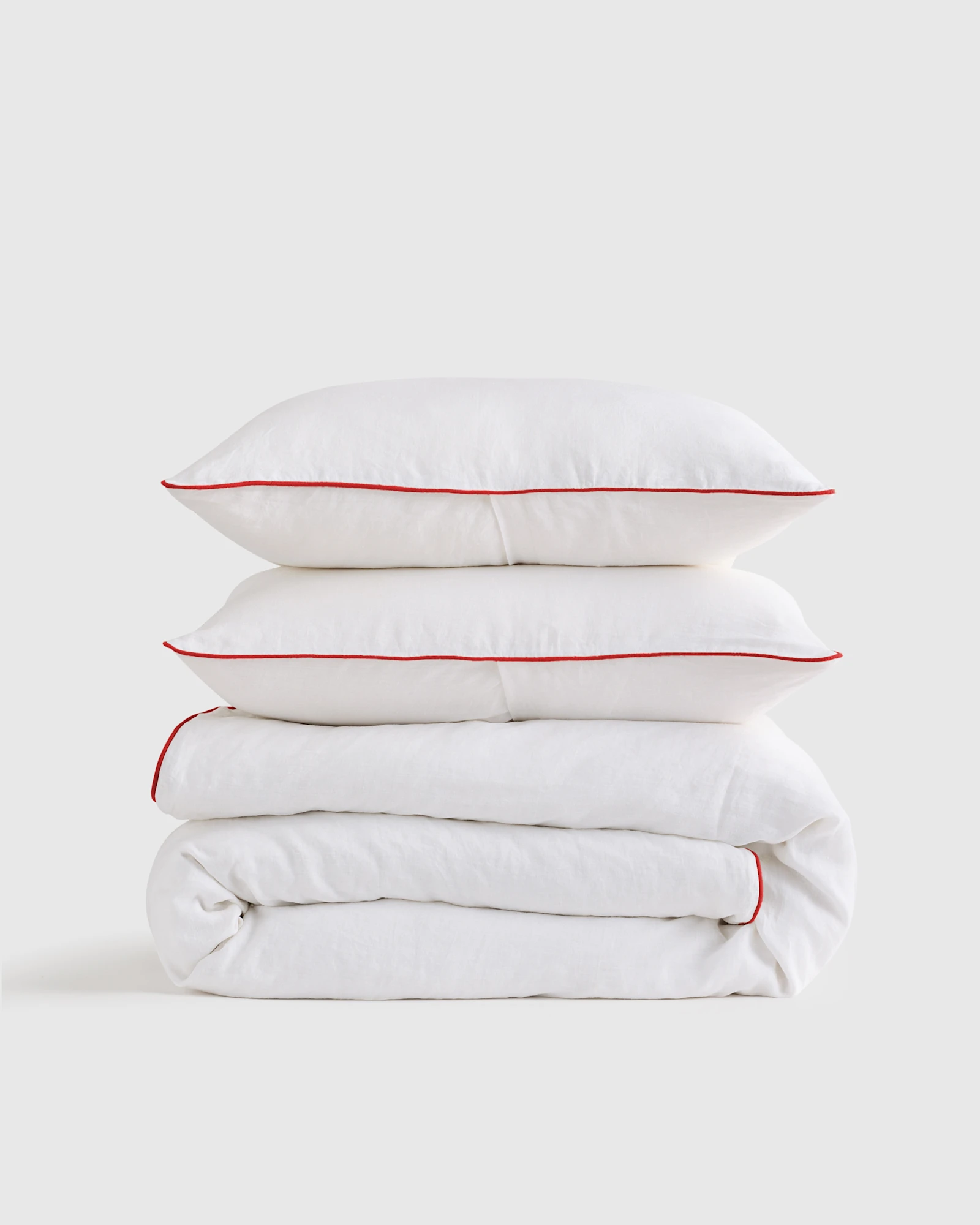 European Linen Piped Duvet Cover Set - White/Black, King/Cal King