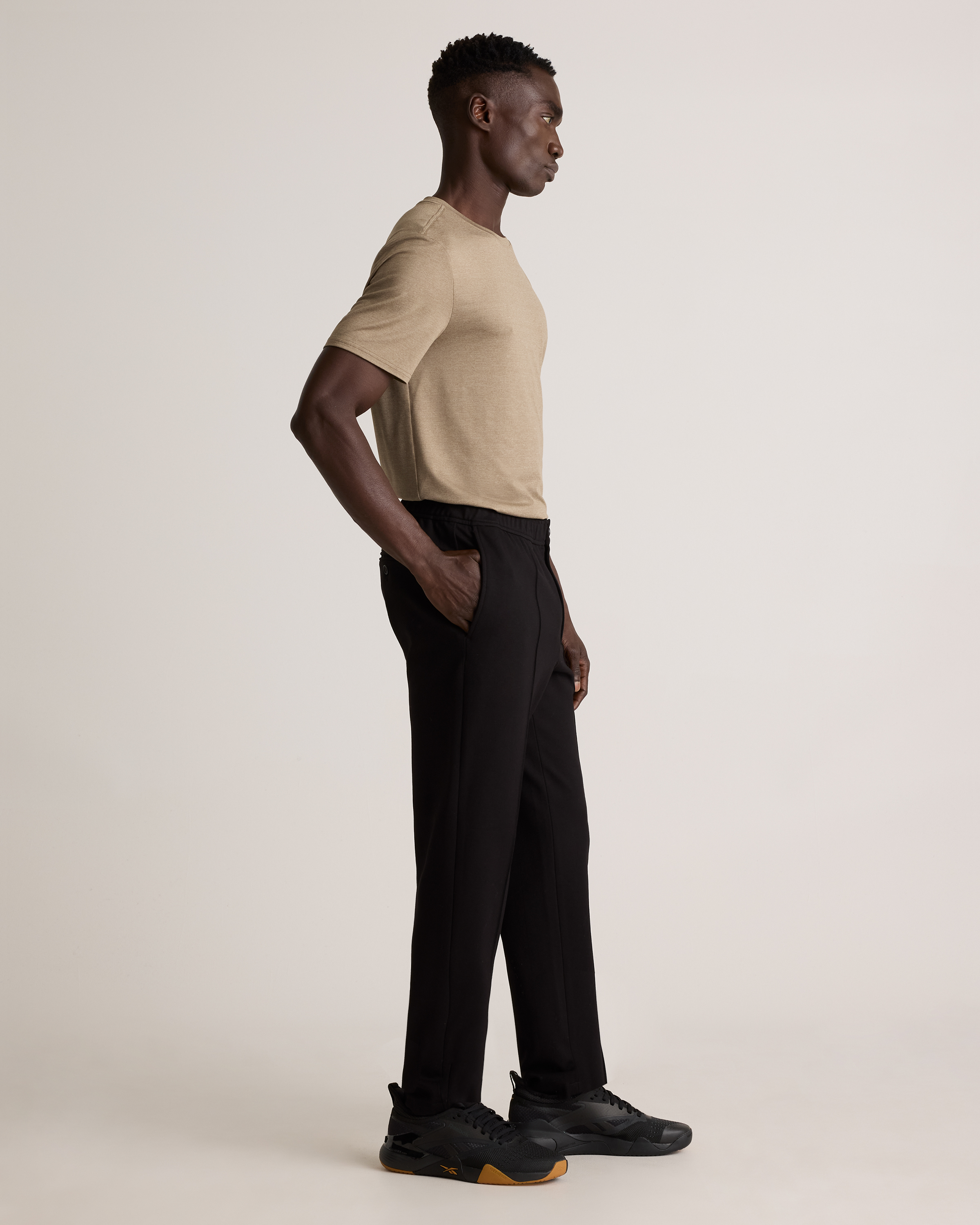 Stretch Knit Pintuck Trouser in Black