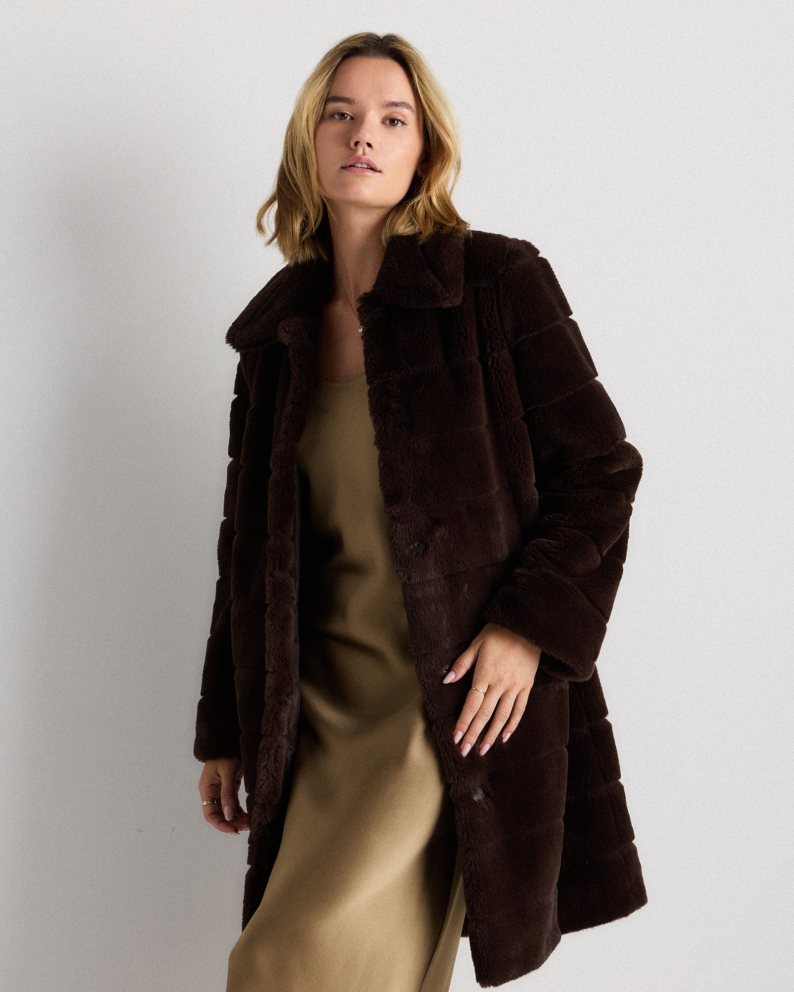 Coffee Bean Brown Faux Fur Long Coat
