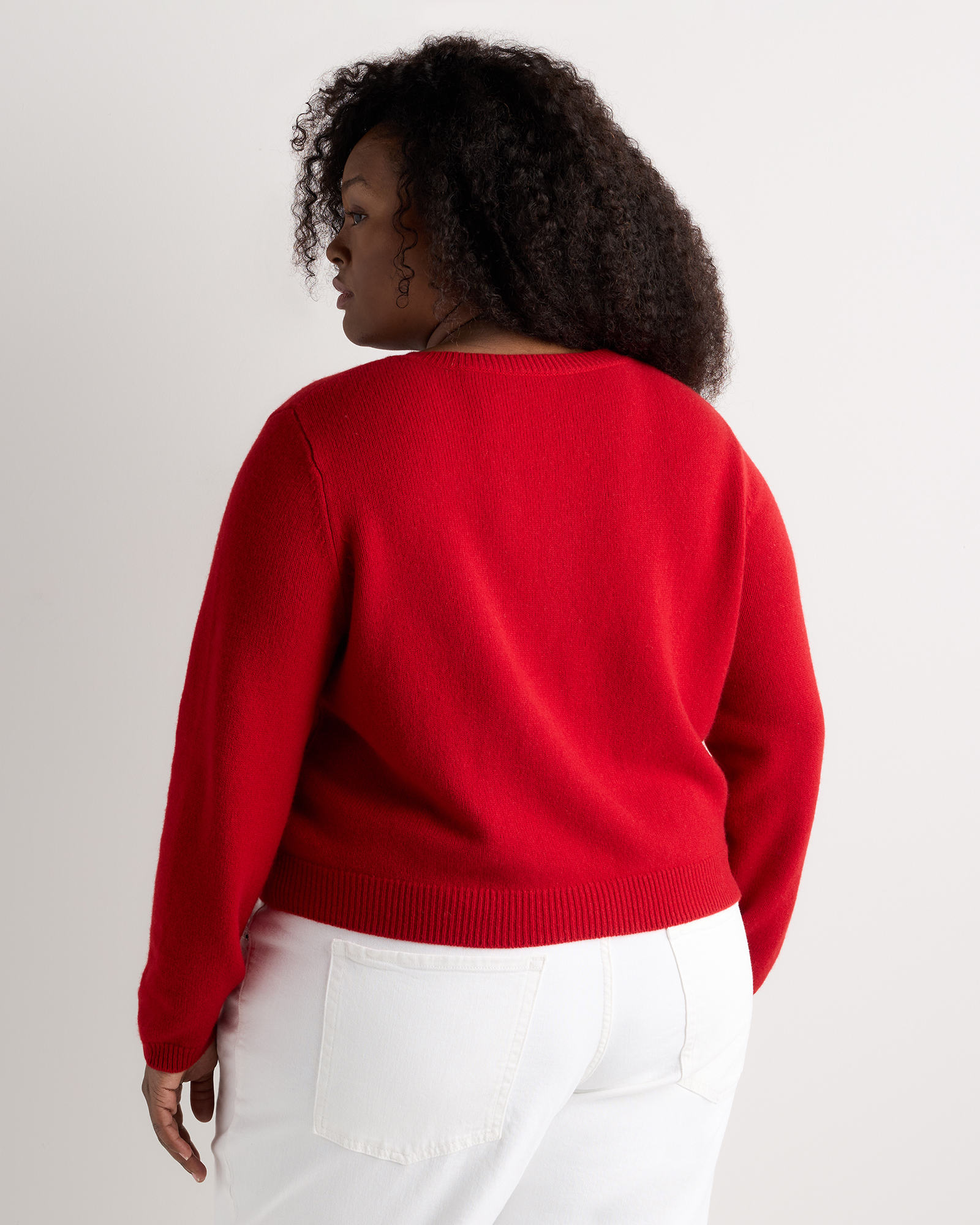 Mongolian Cashmere Cropped Crew Cardigan - Plus Size in Varsity Red