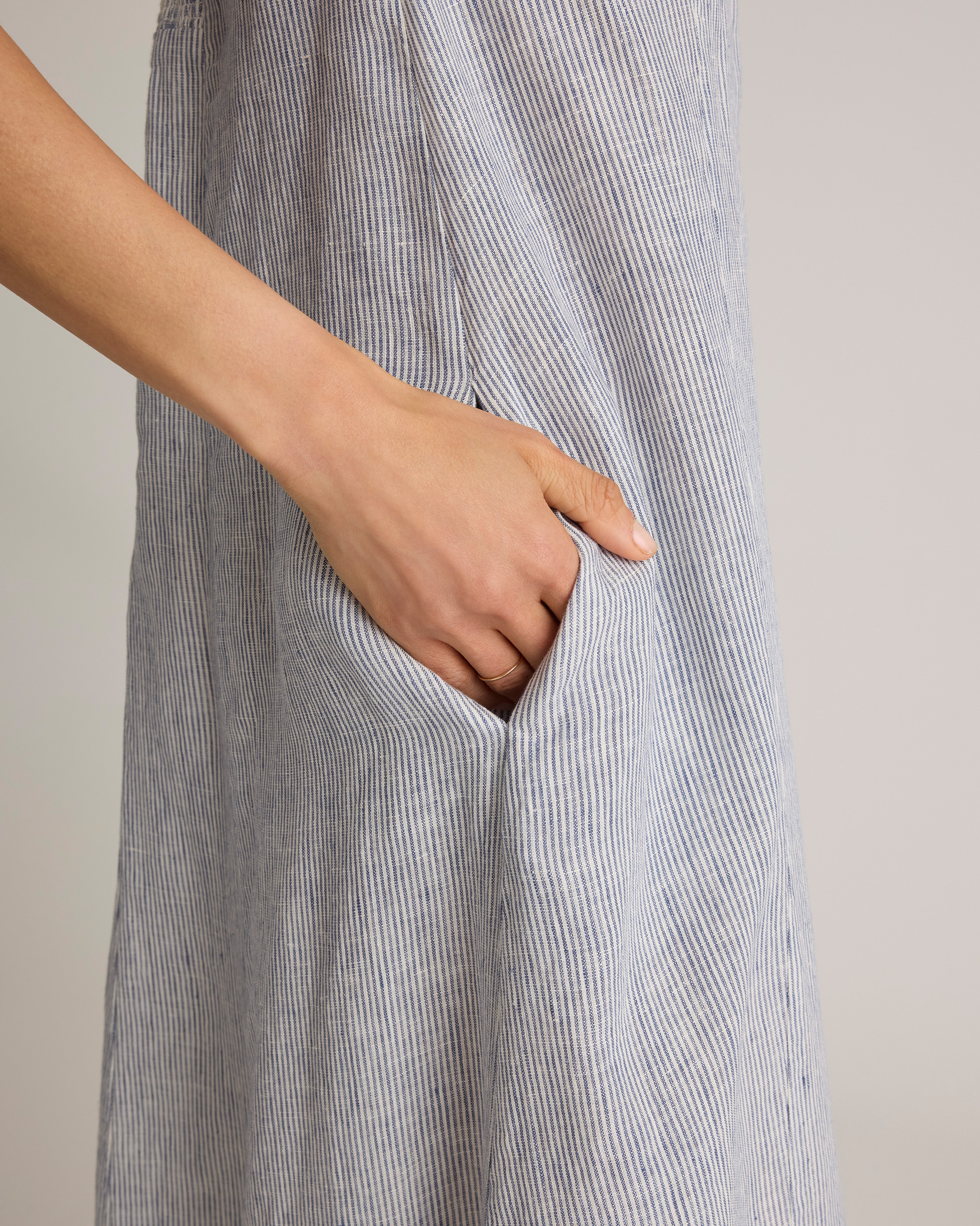 Women's 100% European Linen Strapless Maxi Dress in Blue Pinstripe, Size Small by Quince