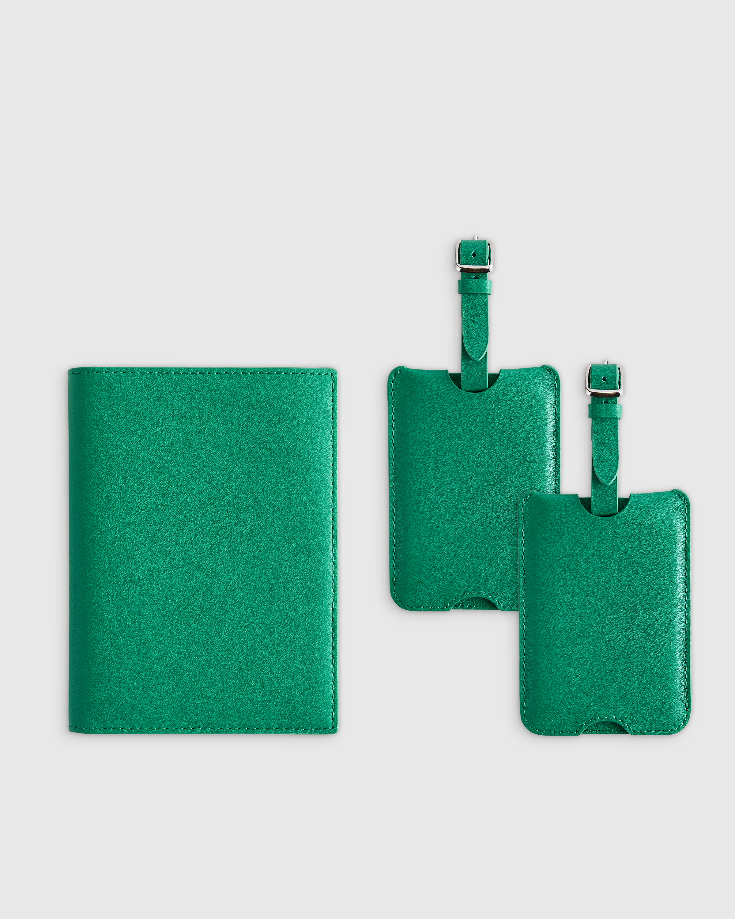Quince Nappa Leather Rfid Blocking Passport Holder & Luggage Tags Set In Green