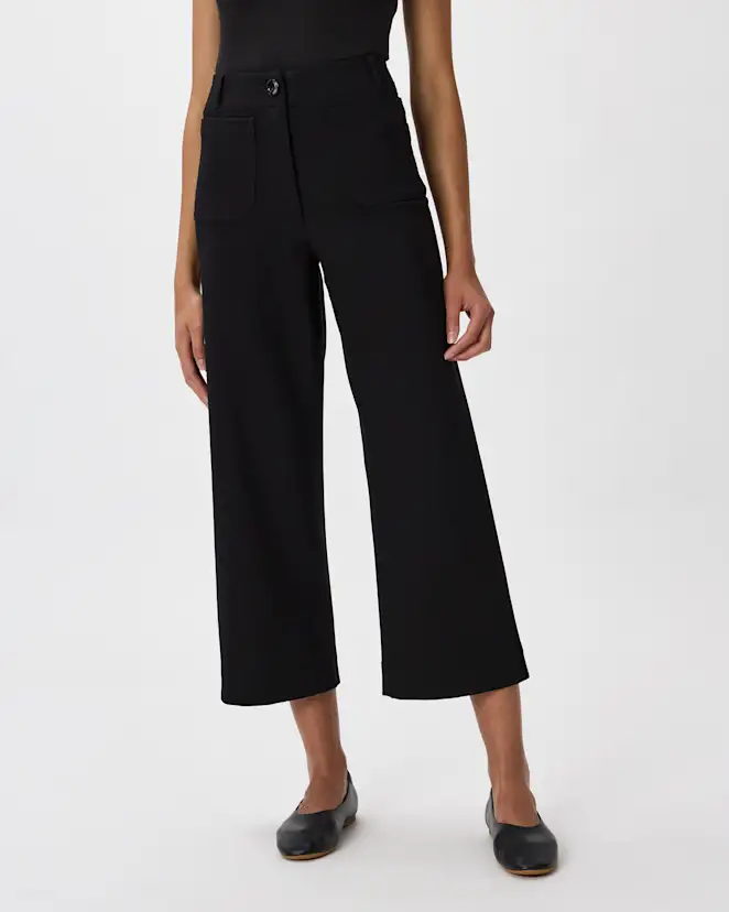 Black Ultra-Stretch Ponte Cropped Wide Leg Pants
