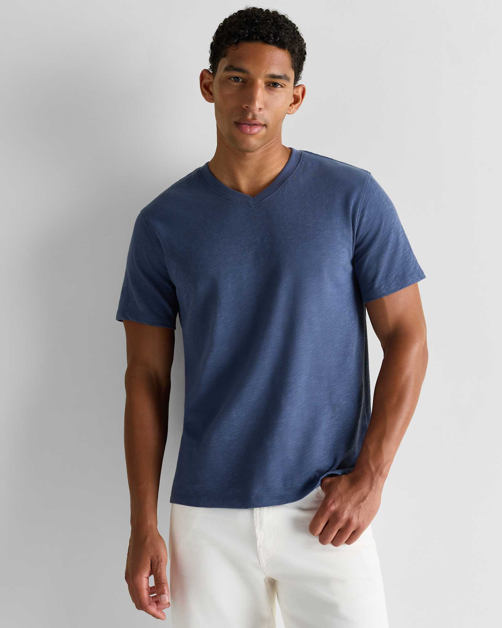 100% Organic Cotton Slub V-Neck Tee in Storm Blue