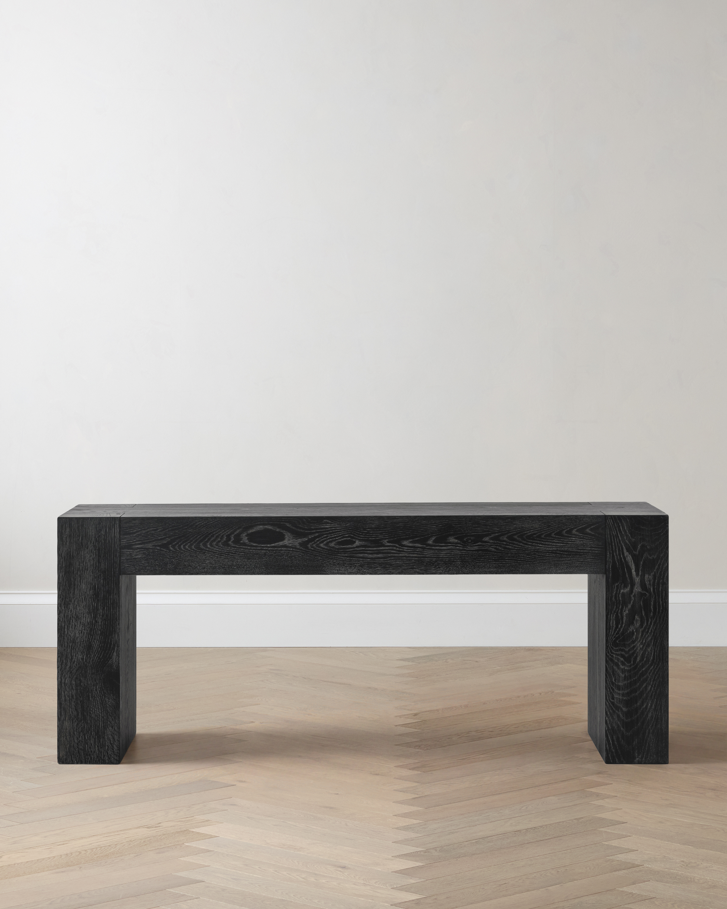 Black Reclaimed Oak Waterfall Console Table		 		