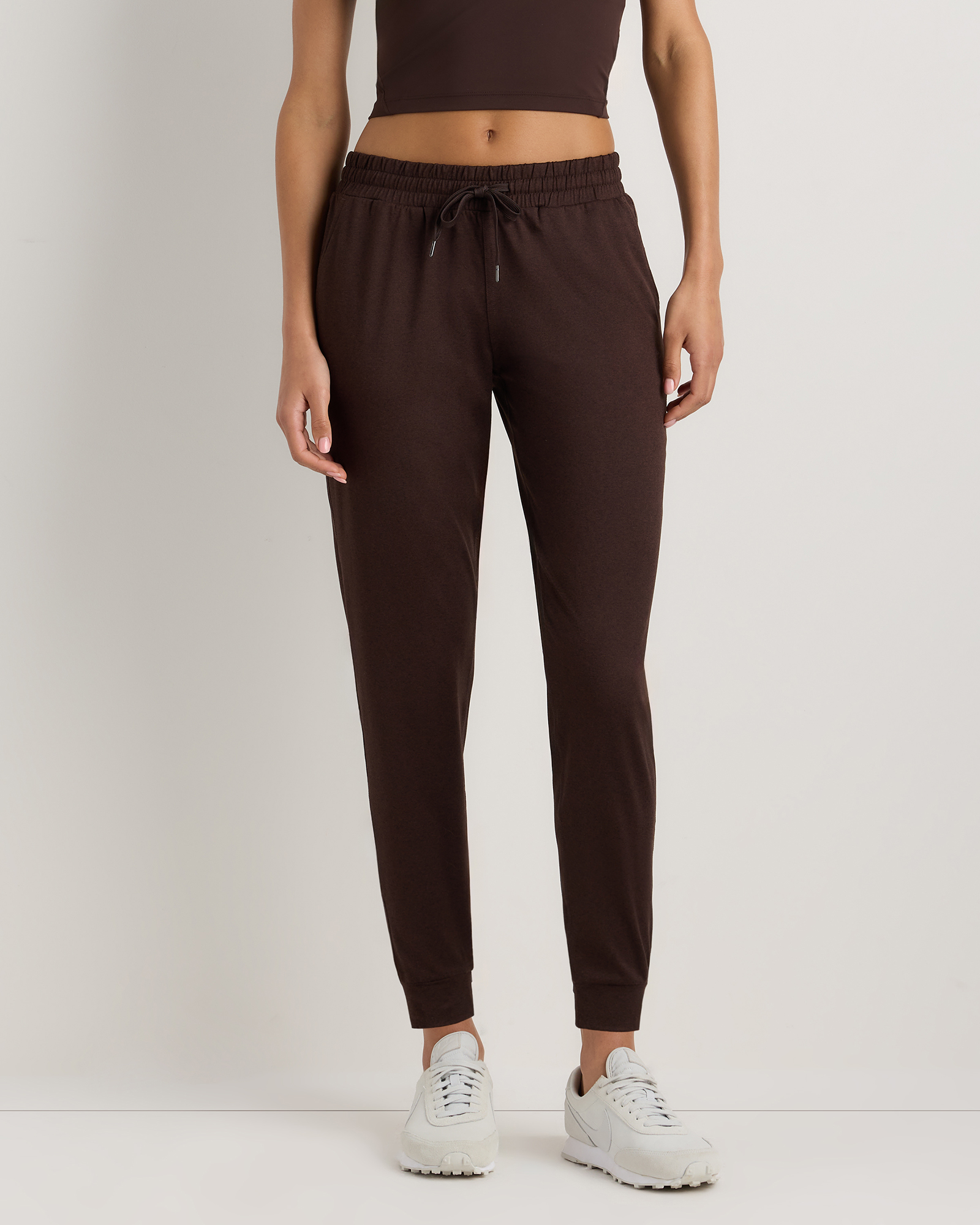 Heather Coffee Bean Brown Flowknit Mid-Rise Joggers