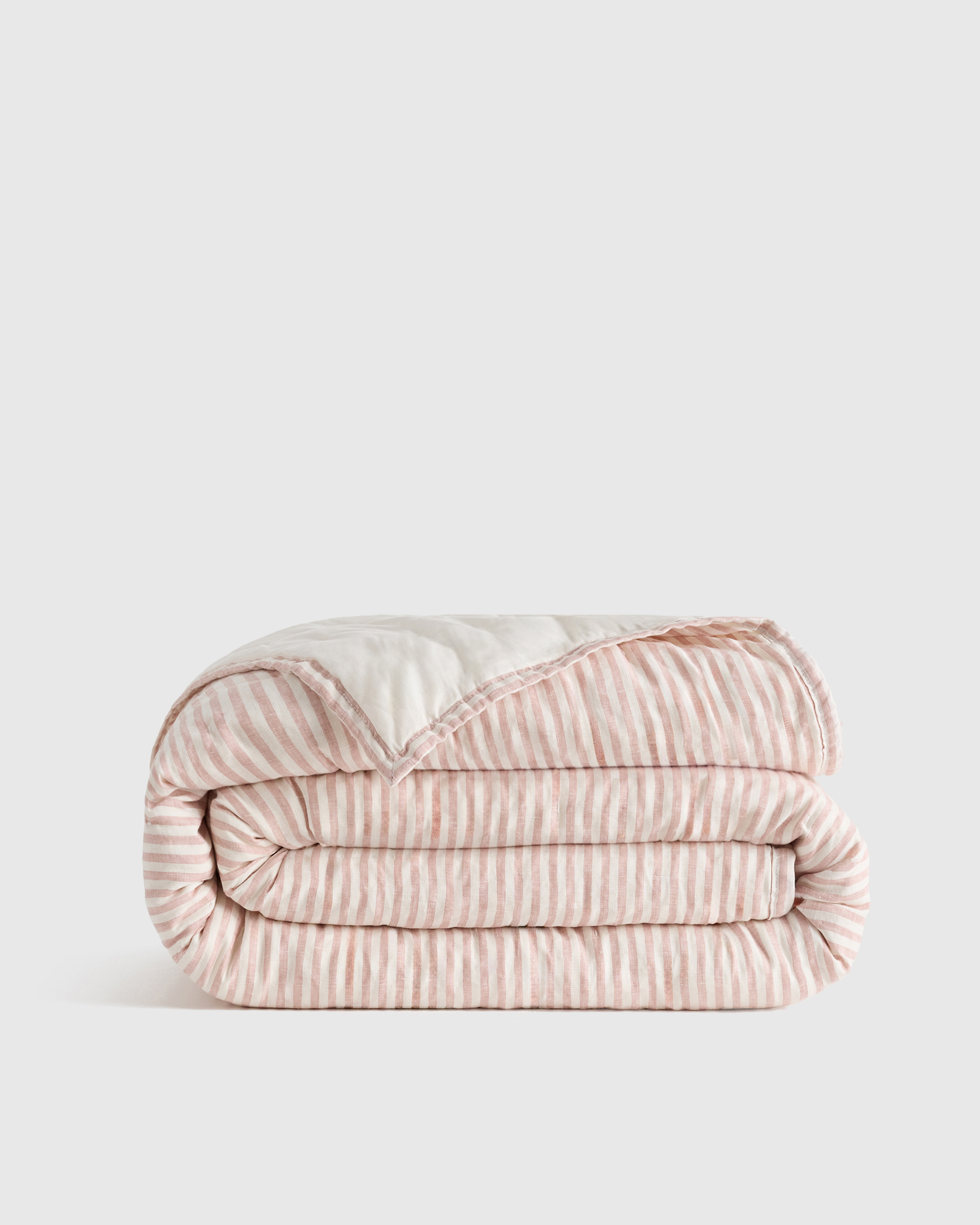 Dusty Mauve/White Stripe European Linen Patterned Quilt