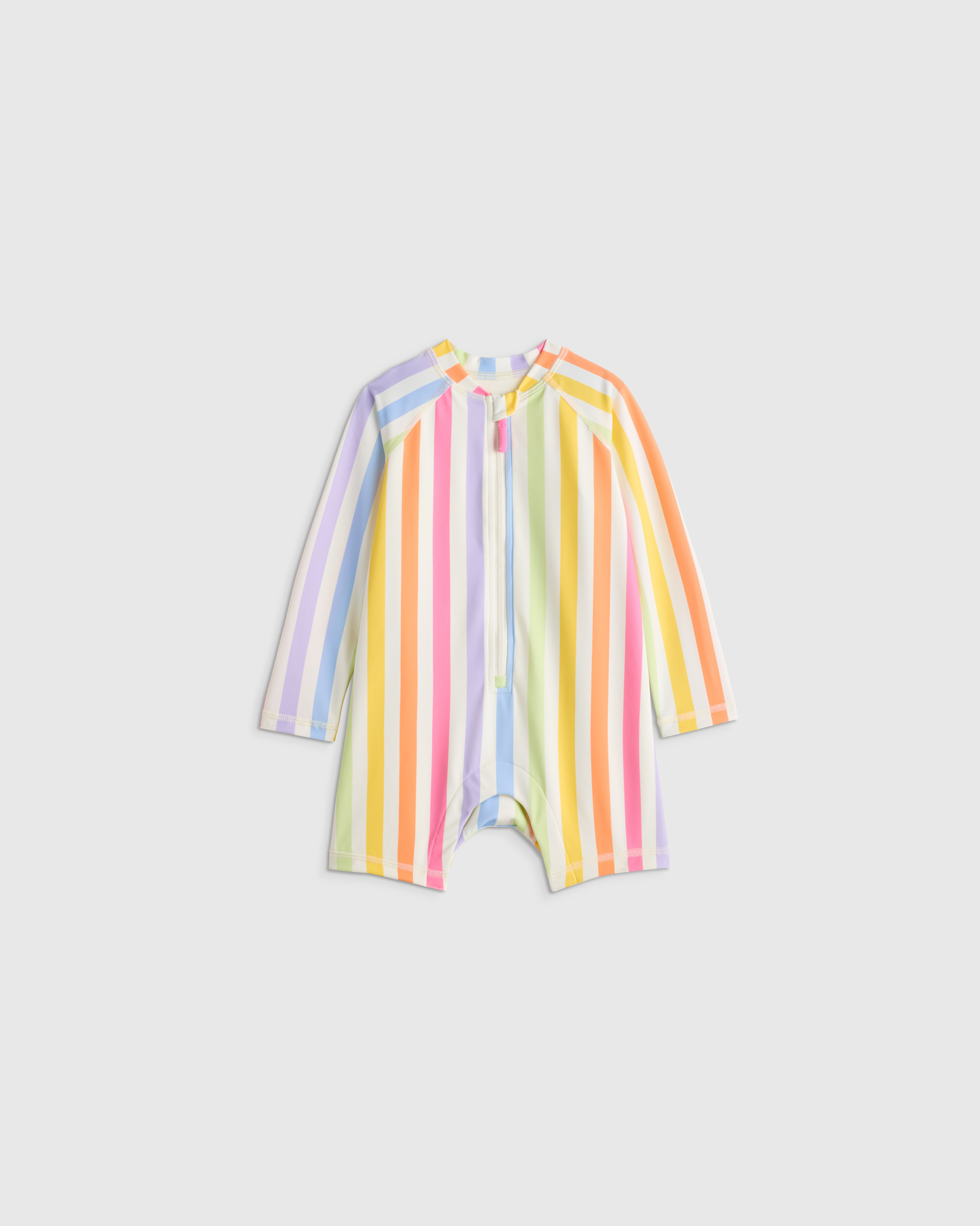 Rainbow Stripe Long Sleeve Zip-Up Rash Guard One-Piece