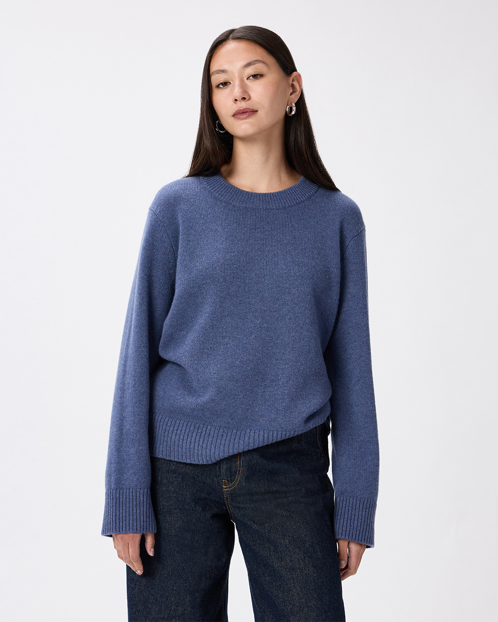 Heather Storm Blue Mongolian Cashmere Oversized Crewneck Sweater