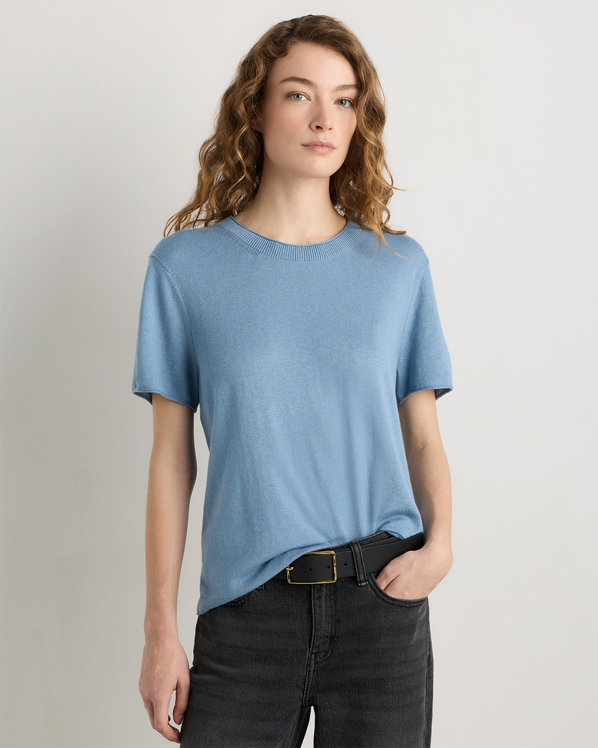 Mountain Spring Blue Lightweight Cotton Cashmere Relaxed Sweater Tee