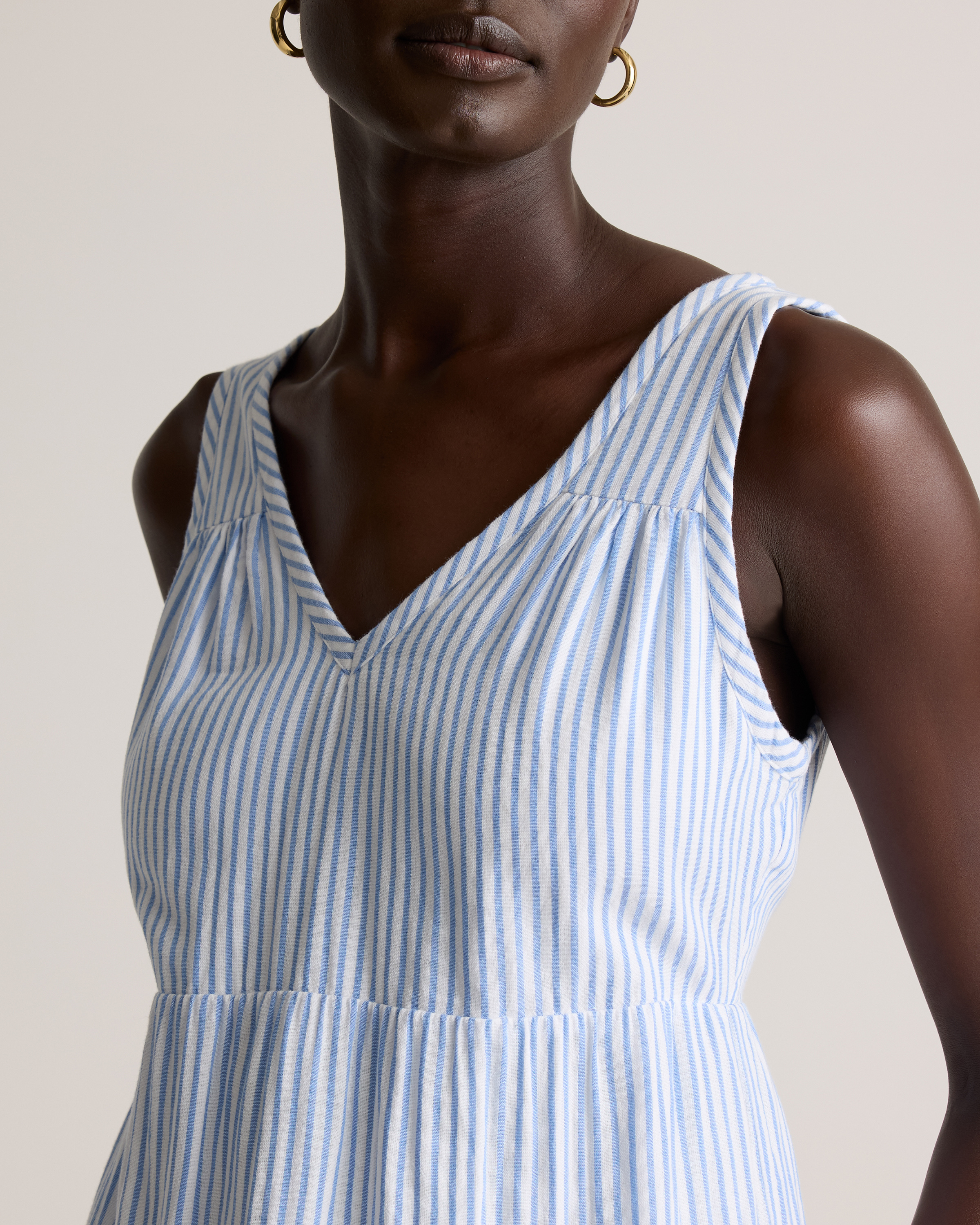 100% Organic Cotton Gauze Tiered Maxi Dress in Bayside Stripe Blue/White